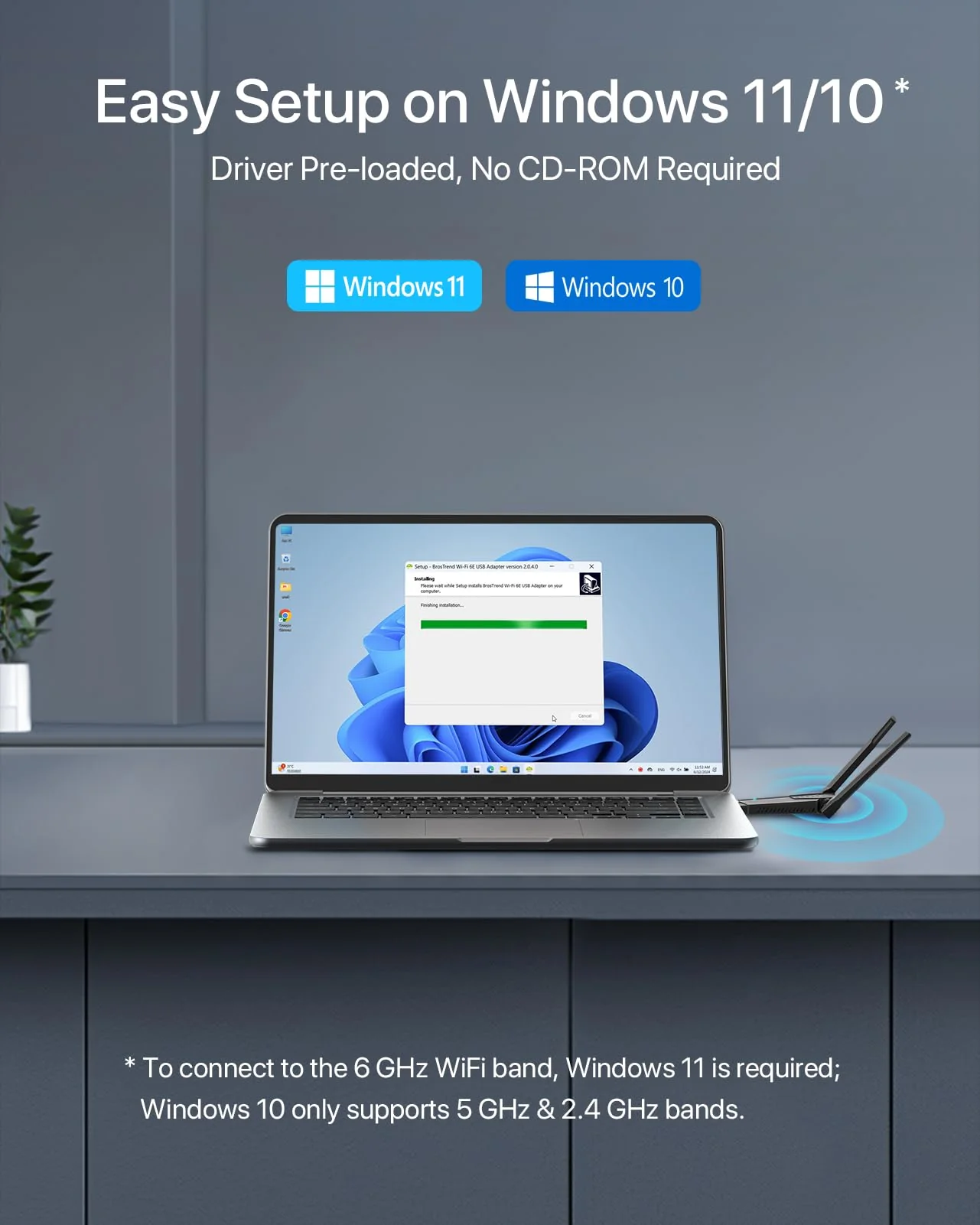 BrosTrend WiFi 6E USB WLAN Stick für PC, AXE5400 WLAN Adapter PC Hohe Reichweite, Tri-Band 6GHz / 5GHz / 2,4GHz WLAN Antenne PC, WLAN Empfänger WiFi 6 WLAN USB, WPA3, MU-MIMO, NUR für Windows 11/10 - Image 5