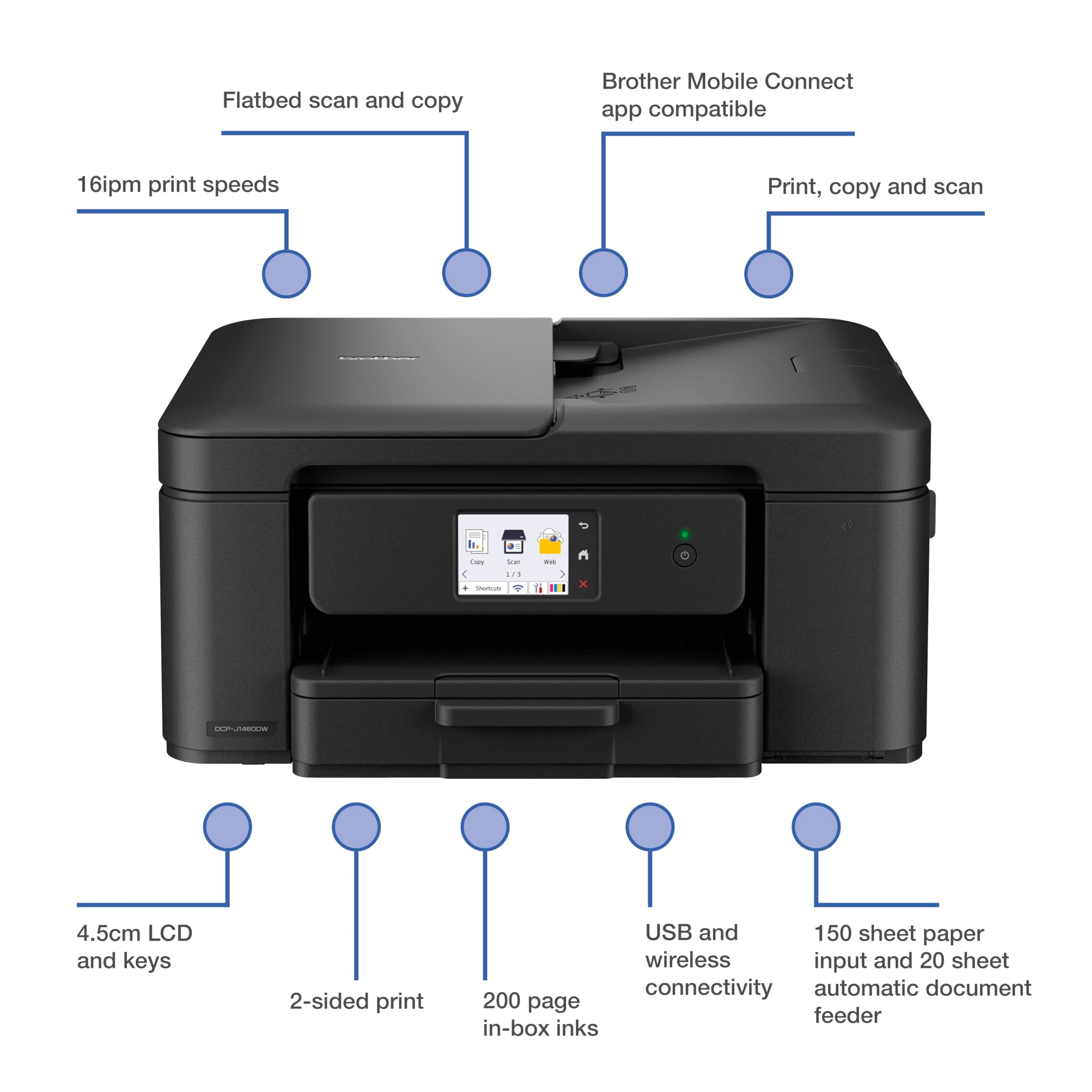 Brother DCP-J1360DW A4 Kabelloser Tintenstrahldrucker | All-in-One (Drucken/Kopieren/Scannen) | WLAN/USB 2.0 | A4 | Duplexdruck | Fotos | Inklusiv Tinte | UK-Stecker - Image 8