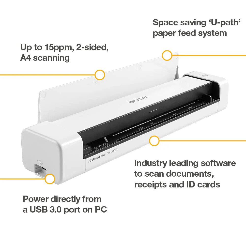Brother DS-740 Mobiler Scanner | A4 | Vorder- und Rückseite | USB-Netzteil | 15 ppm | Farbe | Schwarz/Weiß | Scan to USB - Image 6