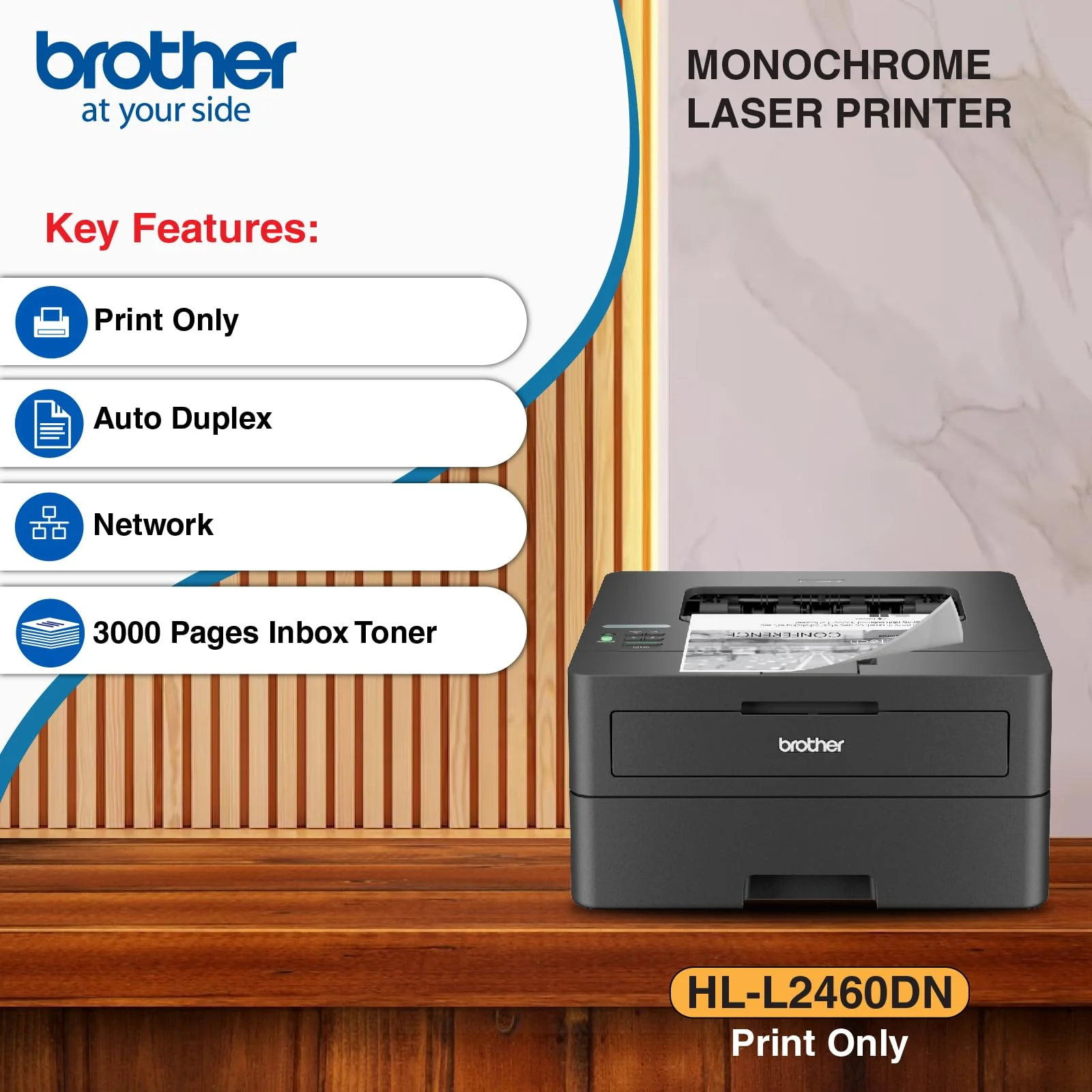 Brother HL-L2460DN Auto-Duplex-Monochrom-Laserdrucker, 34 Seiten/Minute, LCD-Display, 128 MB Speicher, LAN, USB, 250-Blatt-Papierfach, Schwarz - Image 5