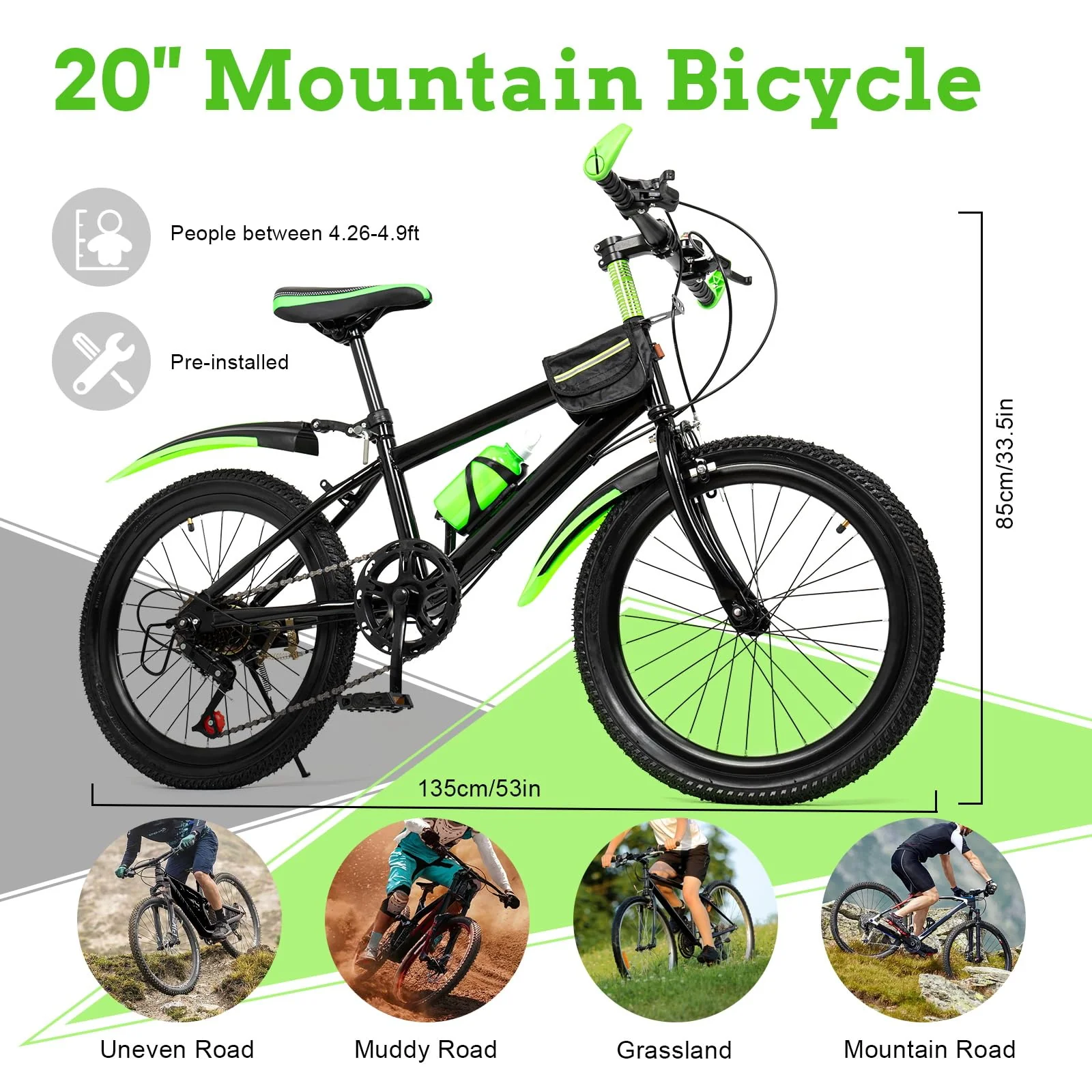 Brride 20 Zoll Kinderfahrrad, 7 Gang Mountainbike Fahrrad mit Wasserbecherhalter & Kompass-Glocke, Doppelscheibenbremse Fahrräder mit Klemmbremse & Haltebremse, Geschenke für Jungen und Mädchen - Image 3