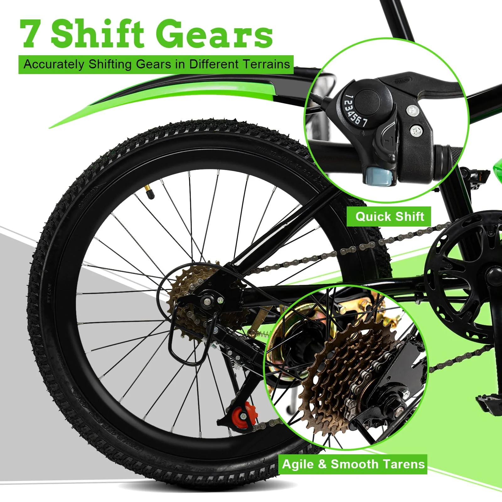 Brride 20 Zoll Kinderfahrrad, 7 Gang Mountainbike Fahrrad mit Wasserbecherhalter & Kompass-Glocke, Doppelscheibenbremse Fahrräder mit Klemmbremse & Haltebremse, Geschenke für Jungen und Mädchen - Image 7