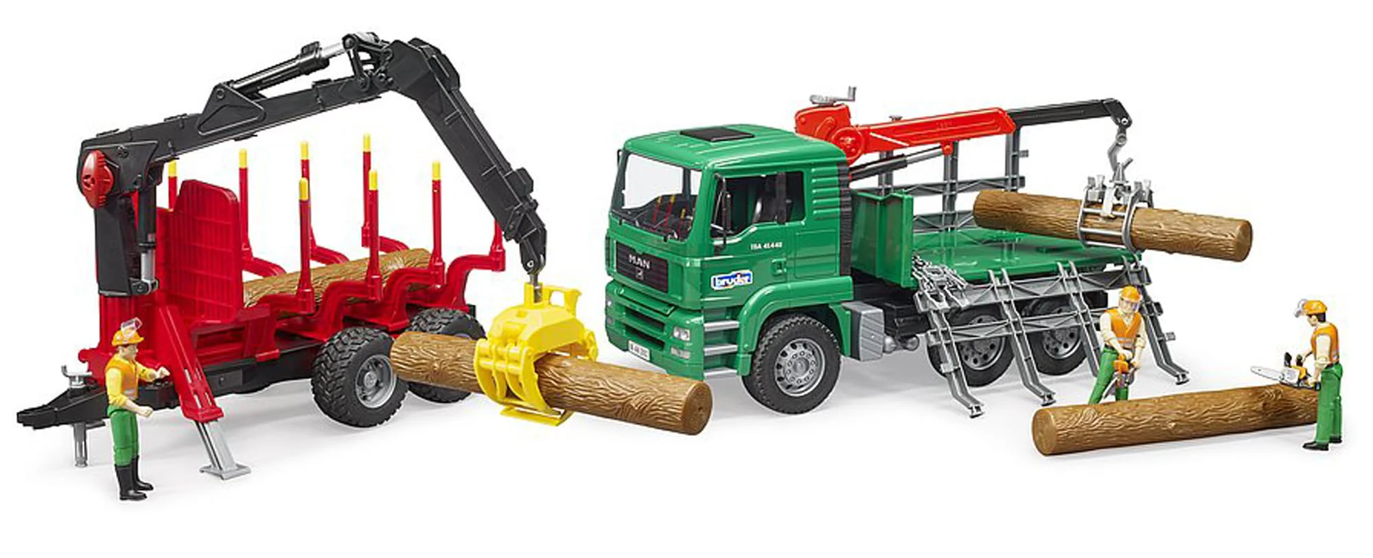 bruder 02252 - Rückeanhänger mit Ladekran, 4 Baumstämmen & Holzgreifer - 1:16 Fahrzeuge, Anhänger, Forstwirtschaft, Waldarbeit, Bäume, Holzwagen, Kran, Lader, Förster - Image 2