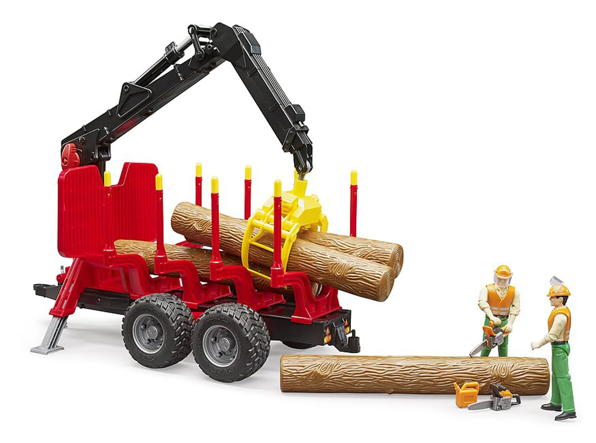 bruder 02252 - Rückeanhänger mit Ladekran, 4 Baumstämmen & Holzgreifer - 1:16 Fahrzeuge, Anhänger, Forstwirtschaft, Waldarbeit, Bäume, Holzwagen, Kran, Lader, Förster - Image 3
