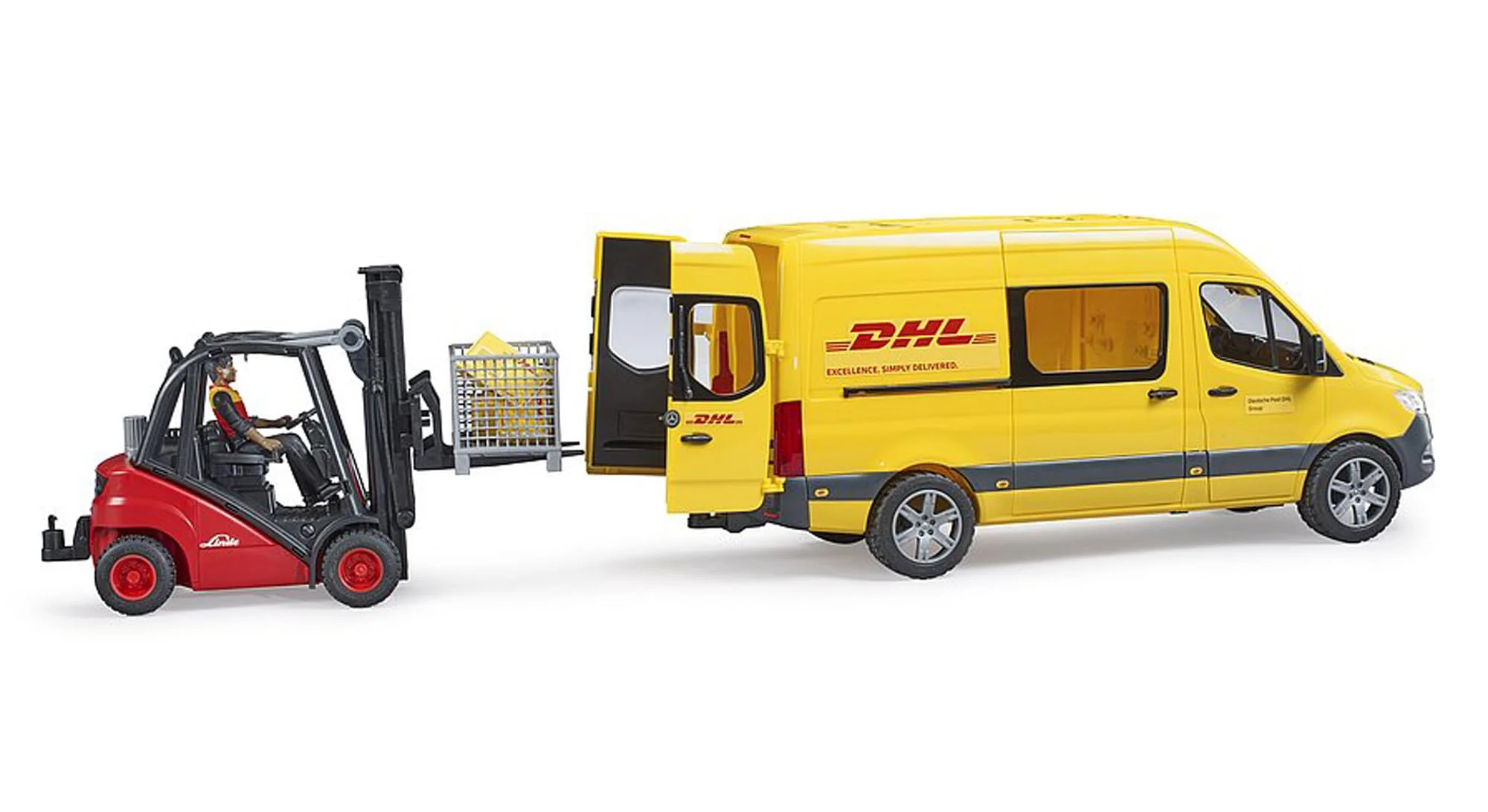 bruder 02671 - MB Sprinter DHL mit Fahrer inkl. Gitterbox mit Versandpaketen - 1:16 Versand & Logistik Fahrzeug Transporter Paket-Dienst Lieferwagen - Image 2