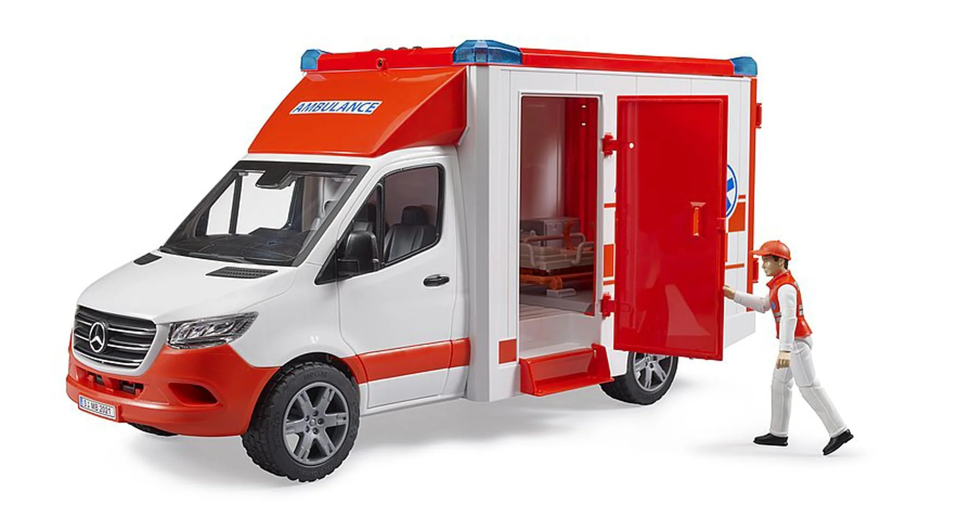 bruder 02676 - Mercedes-Benz Sprinter Ambulanz integriertes Light & Sound Modul Krankentrage Fahrer Einsatzfahrzeug Sanitäter Rettungswagen Rettungs-Dienst bworld 1:16 - Image 3