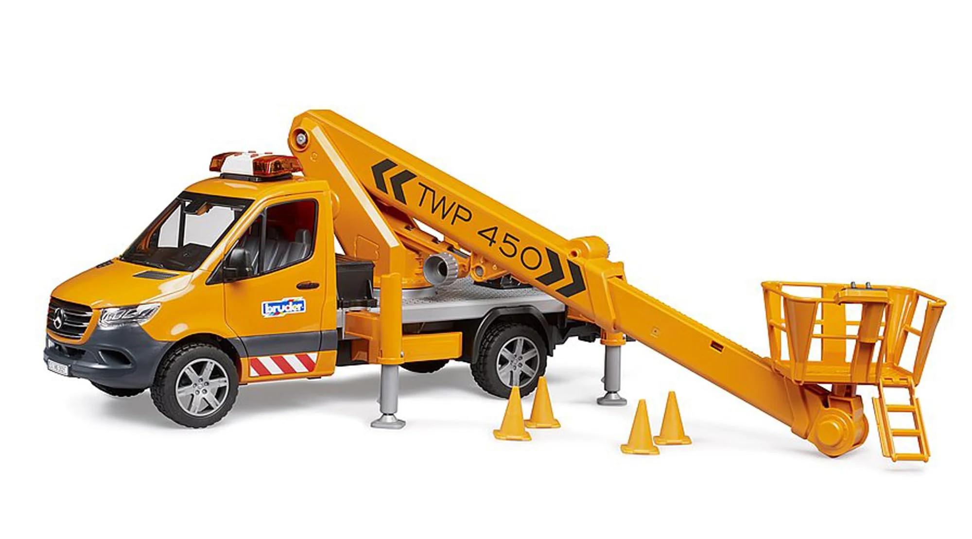 bruder 02679 - MB Sprinter mit Arbeitsbühne und Light & Sound Modul - 1:16 Baustellenfahrzeuge, Transporter, LKW, Bauarbeiter, Spielzeug ab 4 Jahre - Image 3