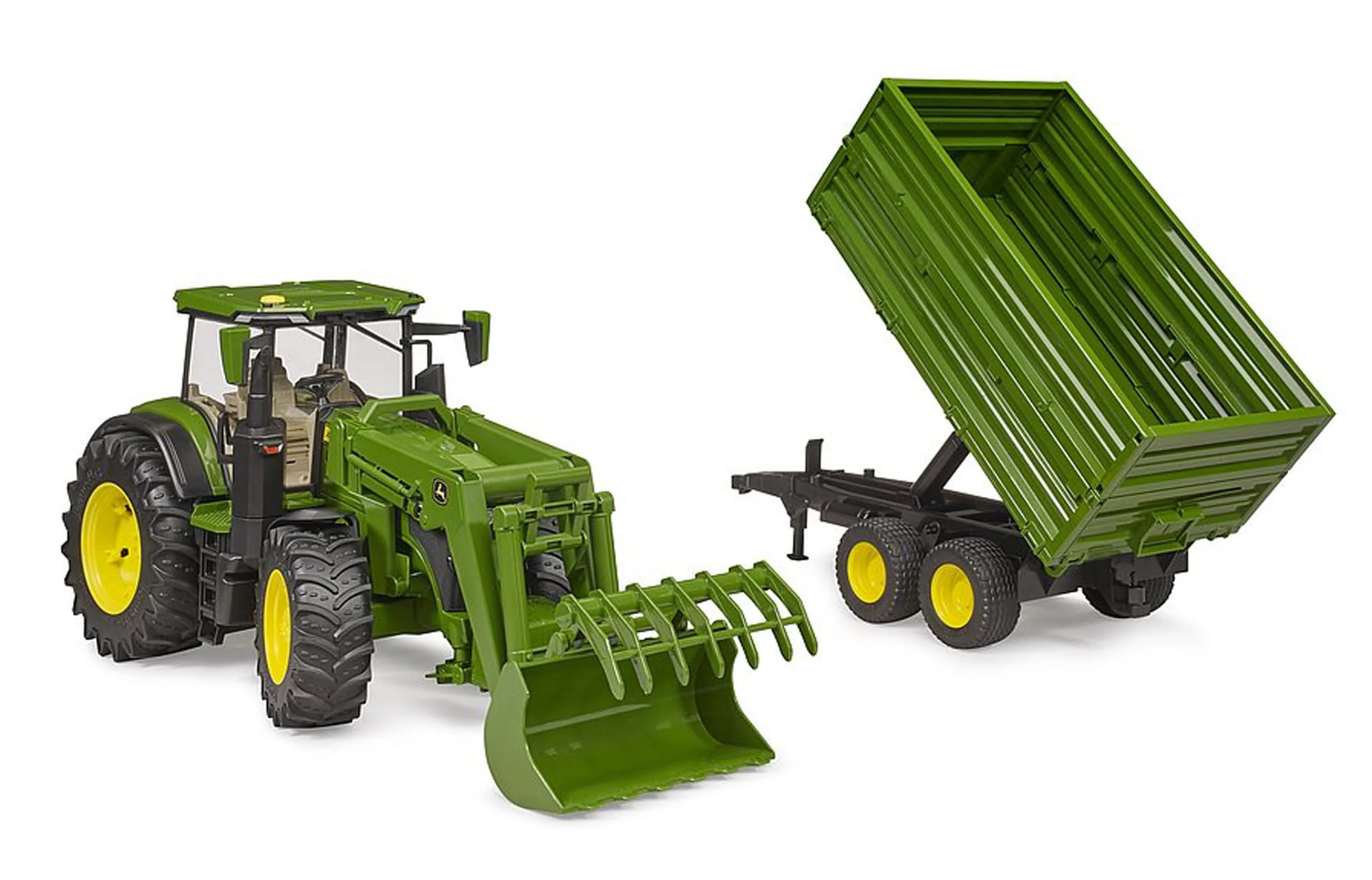 bruder 03155 - John Deere 7R 350 mit Frontlader und Tandemachstransportanhänger - 1:16 Fahrzeug, Traktor, Bulldog, Schlepper, Trecker, Landwirtschaft, Bauernhof, Anhänger, Kipper, bworld, Spielzeug - Image 5