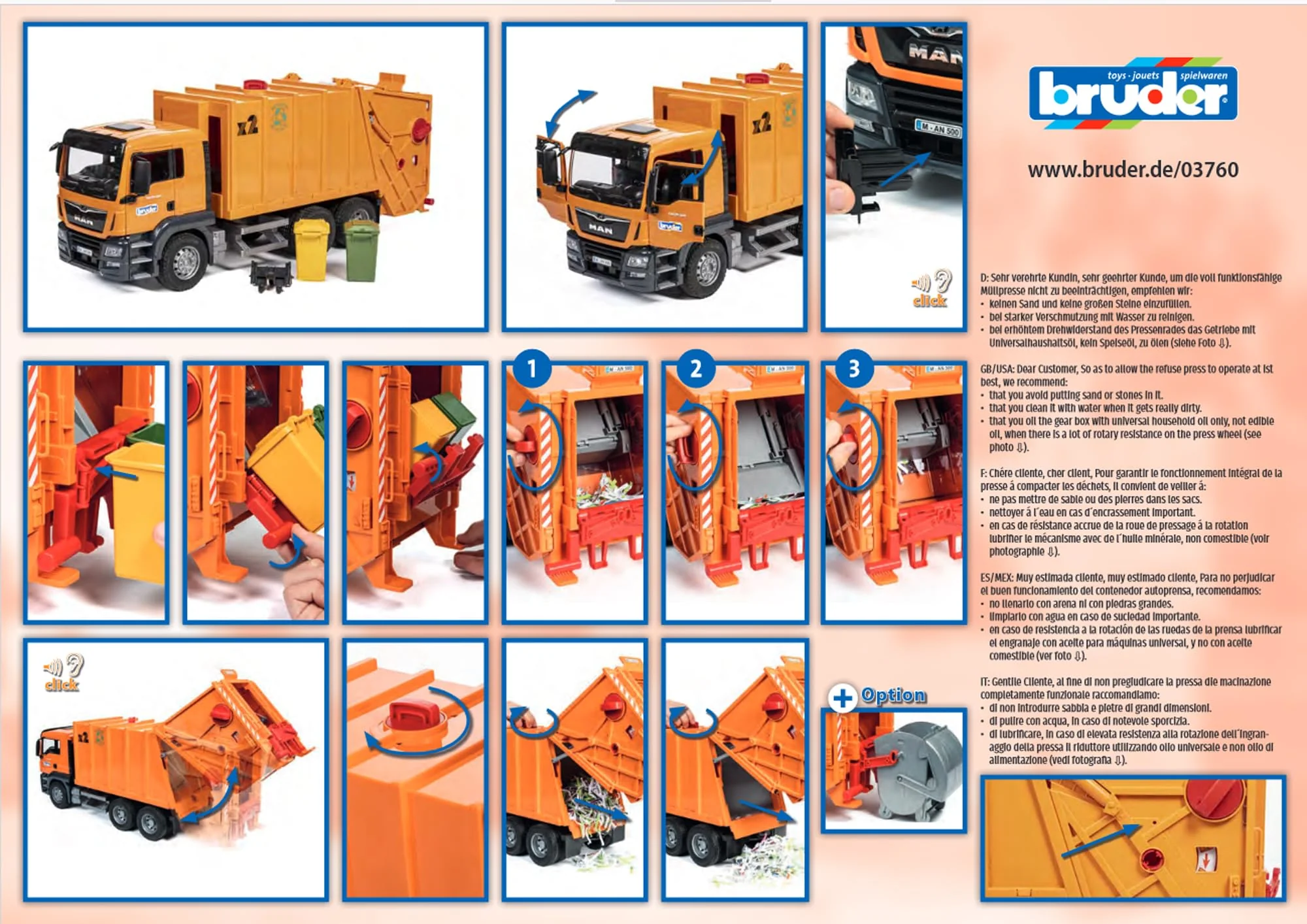 bruder 03760 - Man TGS Müll-LKW mit 2 Mülltonnen - 1:16 Fahrzeuge, Müllauto Spielzeug, Müllabfuhr, Müllwagen - Image 2