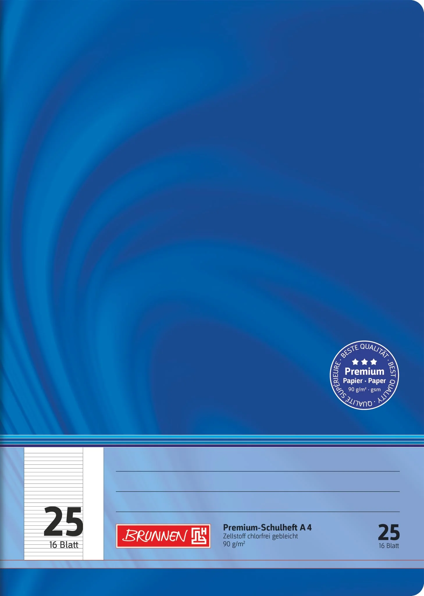 BRUNNEN Schulheft Premium Vivendi | A4, Lineatur 25, 16 Blatt, blau