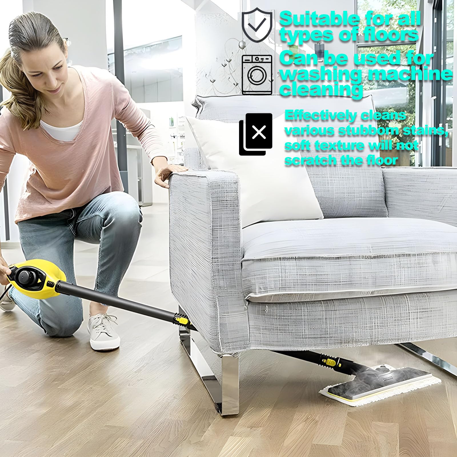 BUCOMTU 10 Stück Mikrofaser-Tuchset Waschbar Microfiber Cloth Kompatibel für Kärcher Dampfreiniger EasyFix SC 2, SC 3, SC 4, SC 5 Zubehör Ersatztücher,5 Bodendüse+5 Handdüse - Image 2