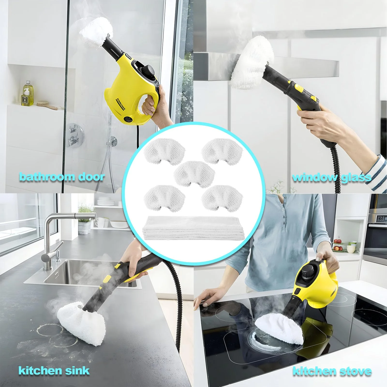 BUCOMTU 10 Stück Mikrofaser-Tuchset Waschbar Microfiber Cloth Kompatibel für Kärcher Dampfreiniger EasyFix SC 2, SC 3, SC 4, SC 5 Zubehör Ersatztücher,5 Bodendüse+5 Handdüse - Image 3