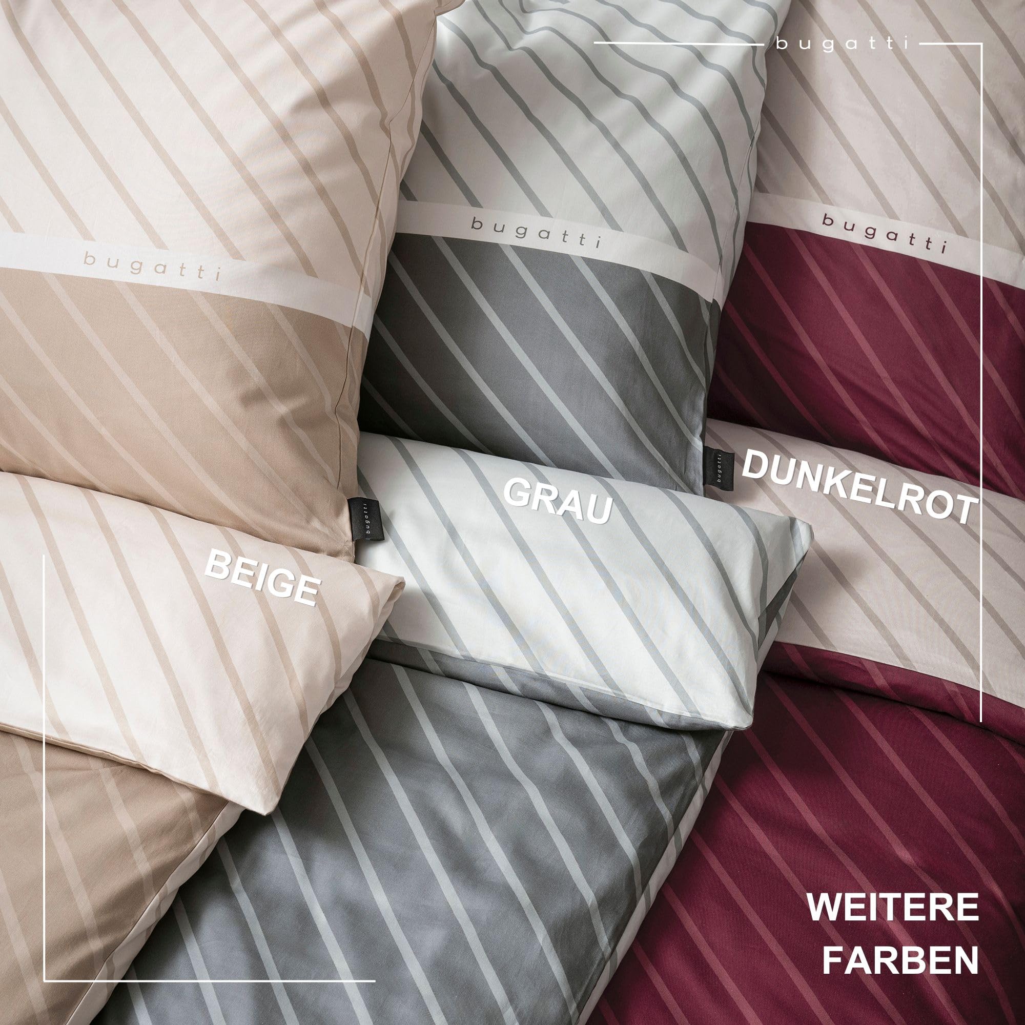 bugatti Bettwäsche 135 x 200 cm - 100% Baumwolle, Reißverschluss, anschmiegsam, weich & waschbar, Mako Satinbettwäsche gestreift grau - Image 7