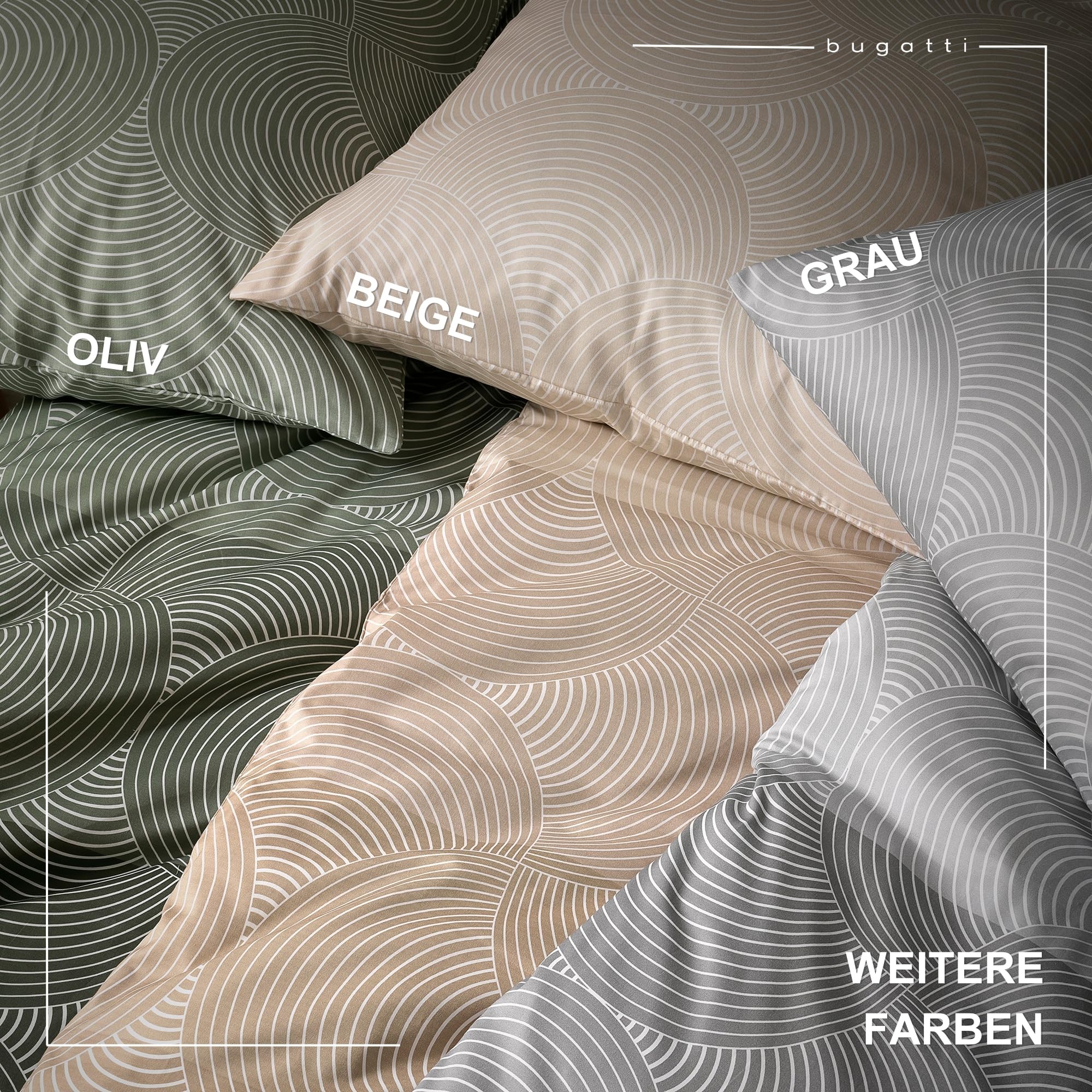 bugatti Bettwäsche 135x200 cm - 100% Baumwolle, Reißverschluss, anschmiegsam, weich & waschbar, Mako Satinbettwäsche Kreise grafisch grün - Image 3