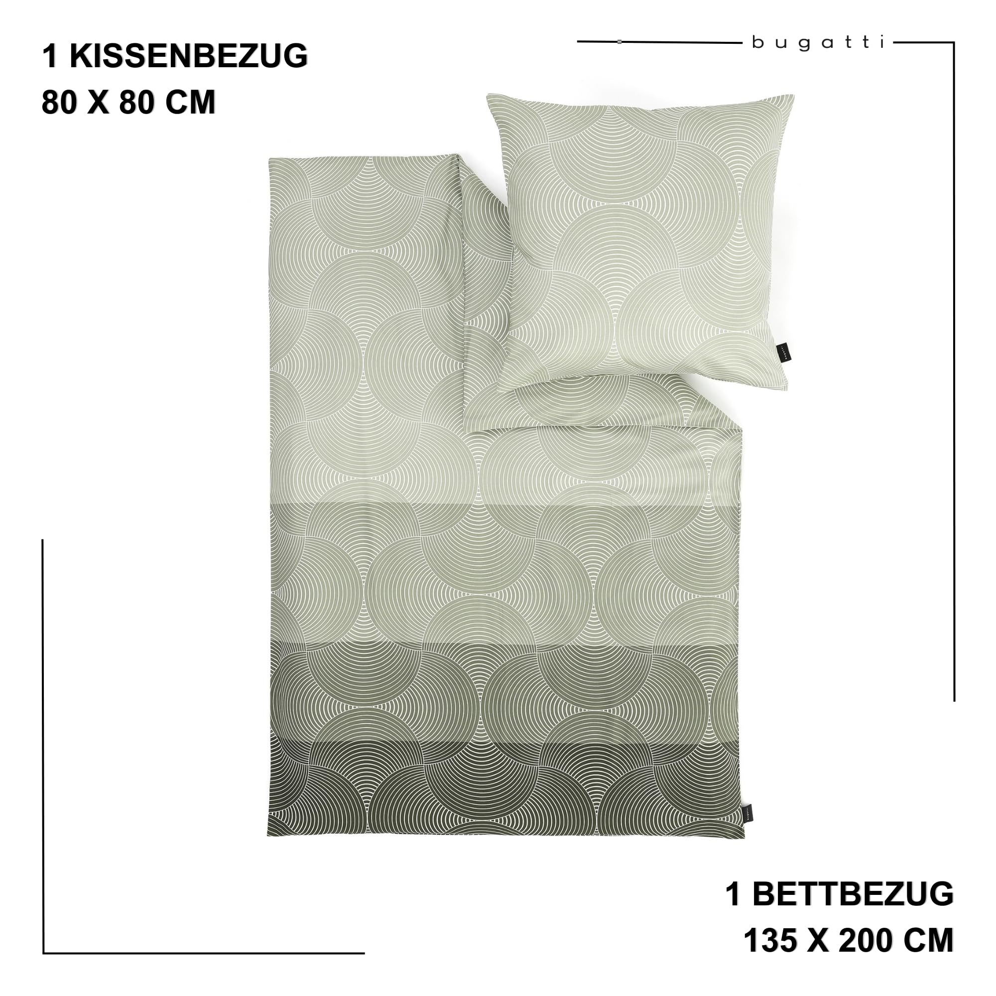 bugatti Bettwäsche 135x200 cm - 100% Baumwolle, Reißverschluss, anschmiegsam, weich & waschbar, Mako Satinbettwäsche Kreise grafisch grün - Image 4
