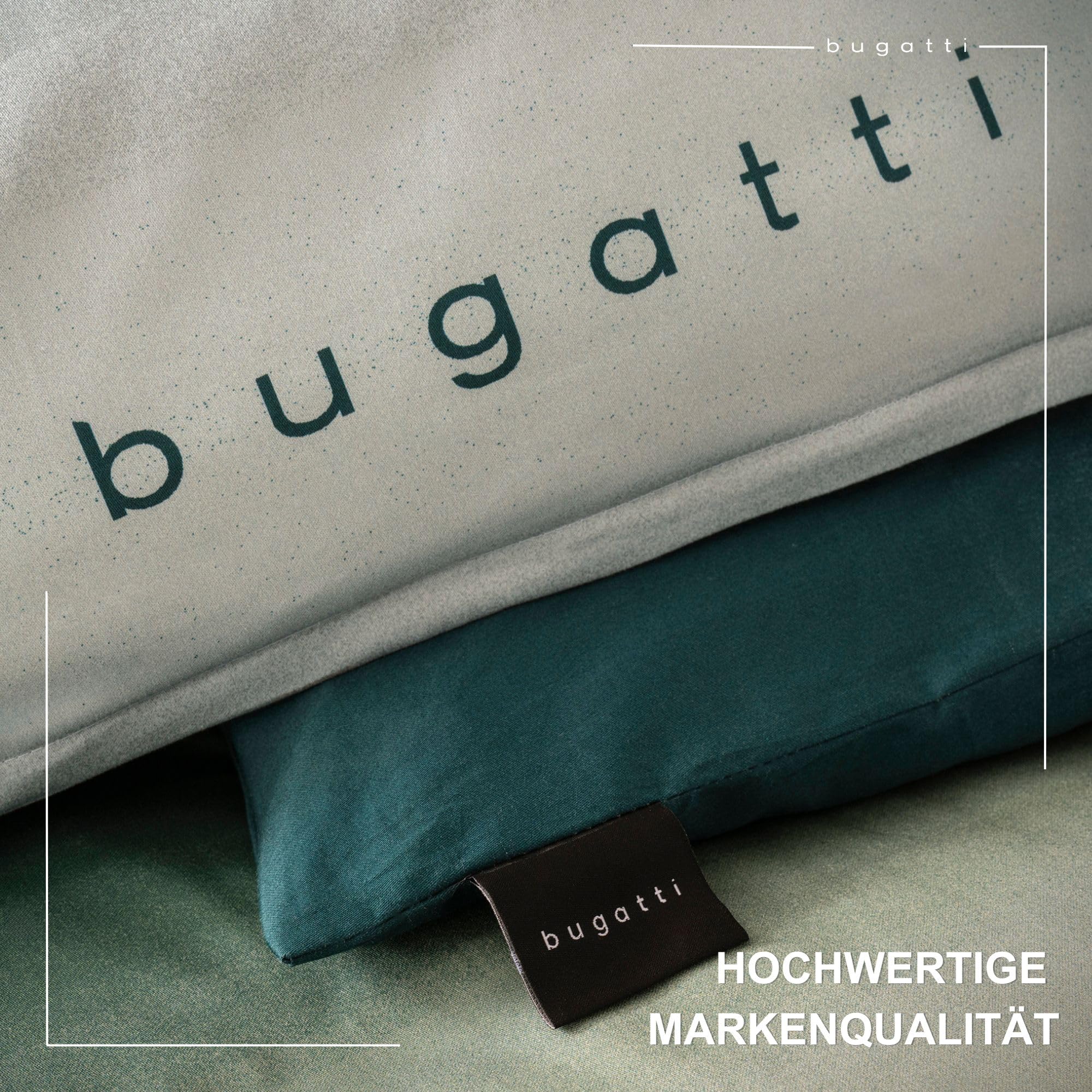 bugatti Bettwäsche 140 x 200 cm - 100% Baumwolle, Reißverschluss, anschmiegsam, weich & waschbar, Mako Satinbettwäsche gestreift grau grün Österreich Größe - Image 2