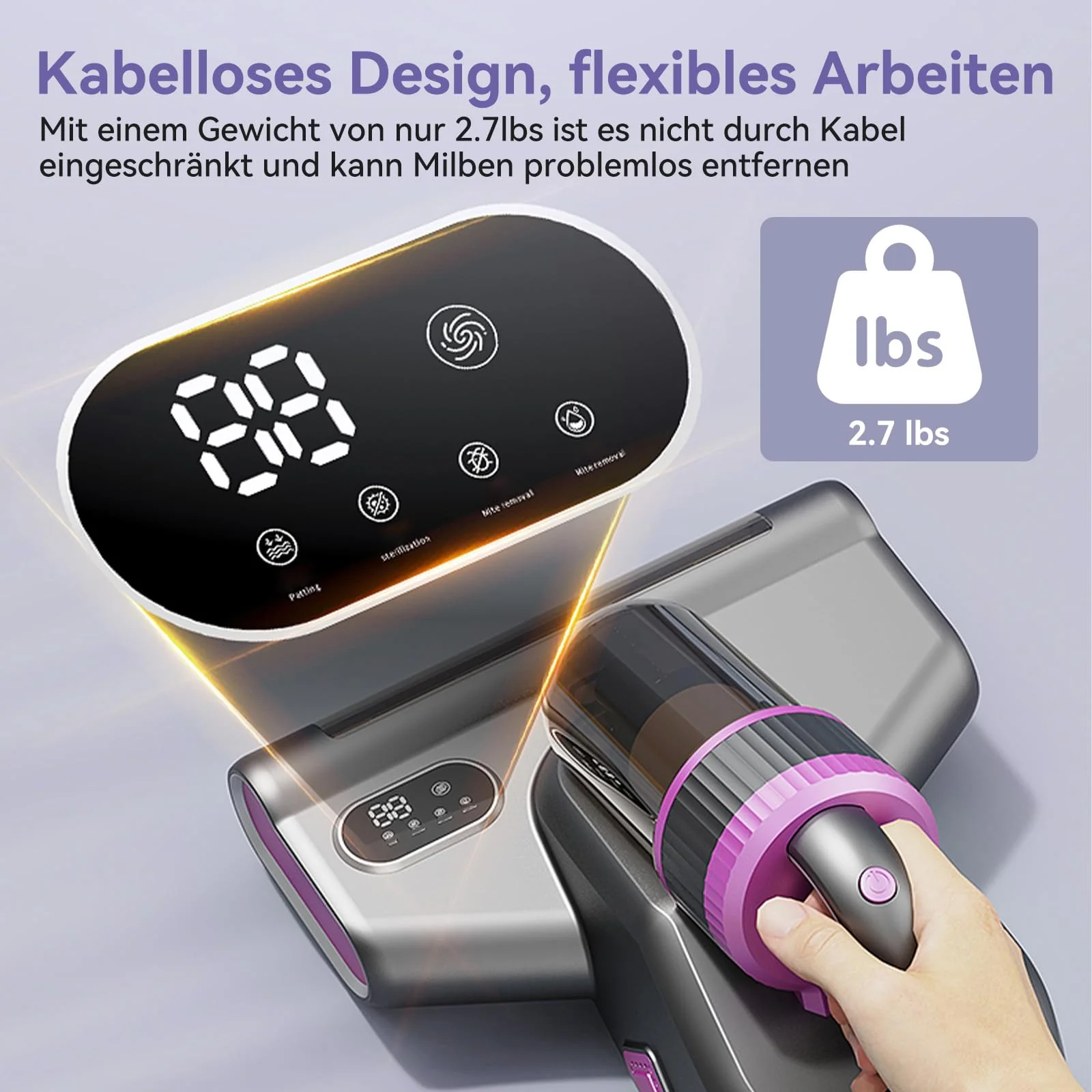 BUICXJKZ Milbensauger für Matratzen, Milbensauger mit UV-Licht 15Kpa Starke Absaugung, 500W Milbenstaubsauger mit LED-Anzeige, Matratzenreiniger für hygienische Reinigung, für Allergiker - Image 4