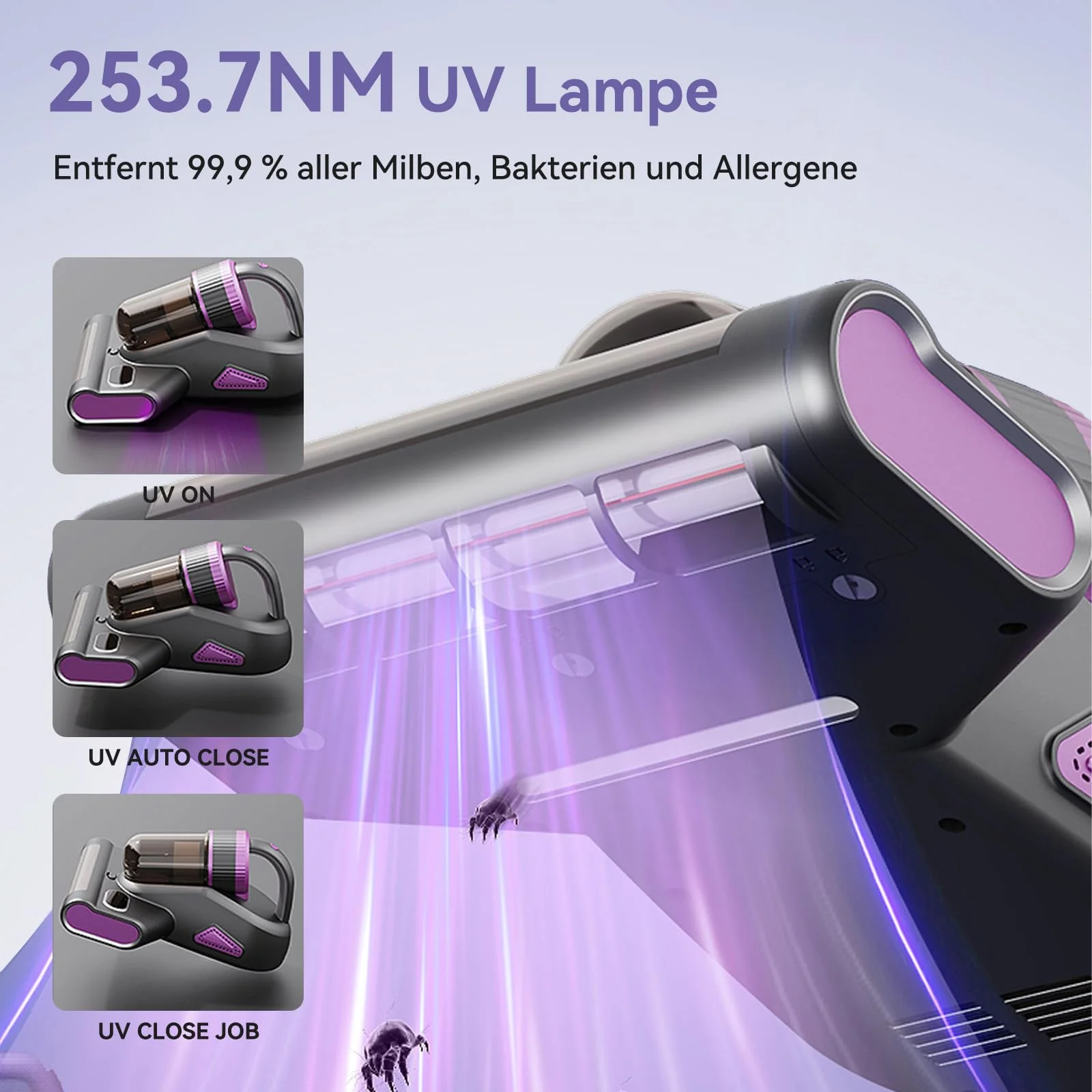 BUICXJKZ Milbensauger für Matratzen, Milbensauger mit UV-Licht 15Kpa Starke Absaugung, 500W Milbenstaubsauger mit LED-Anzeige, Matratzenreiniger für hygienische Reinigung, für Allergiker - Image 7