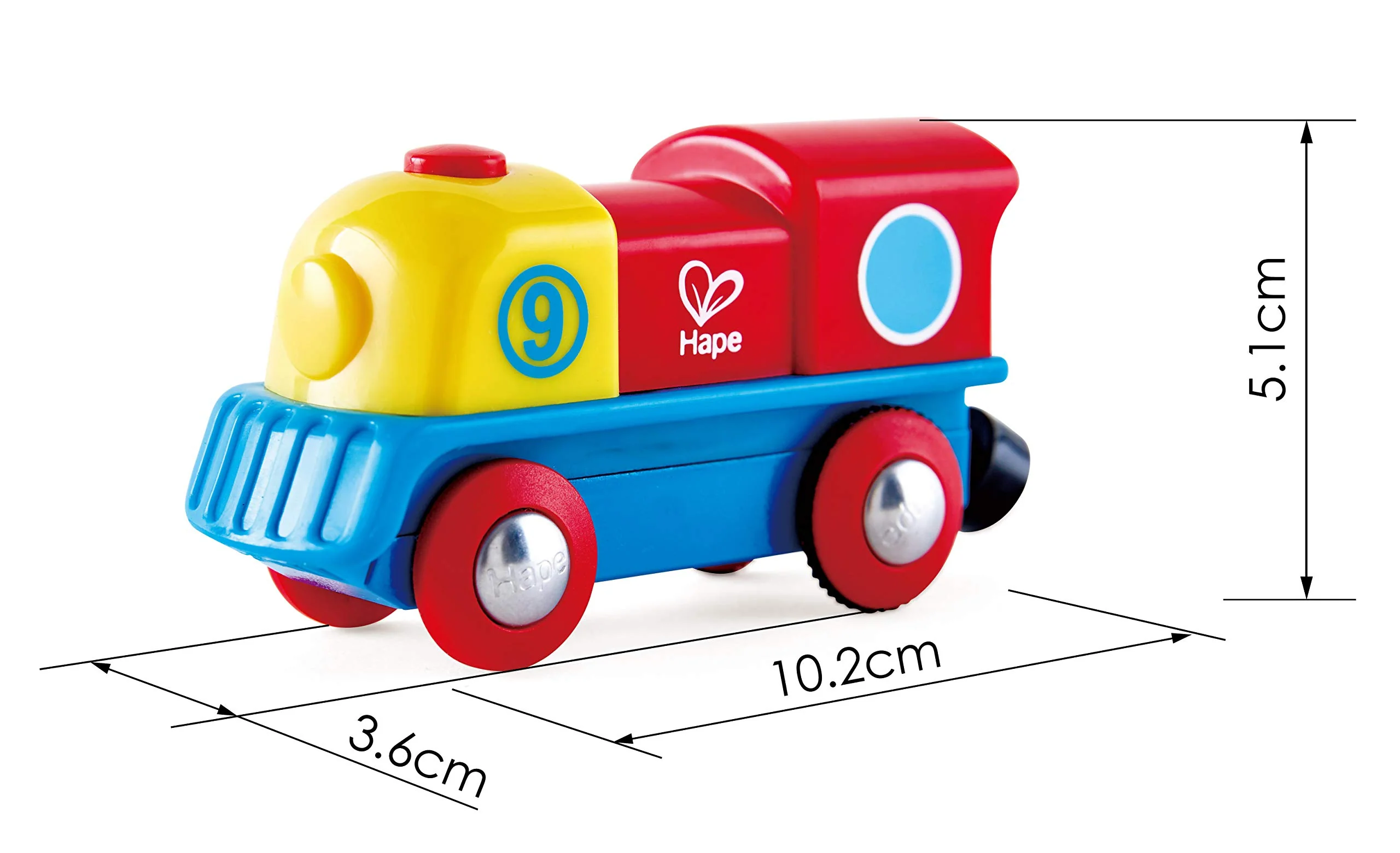 Bunte Lok von Hape | Tapfere kleine Lokomotive von Hape mit EIN-/Ausschaltknopf, außergewöhnliche, batteriebetriebene Lokomotive, Lackierung in rot, gelb und blau - Image 5