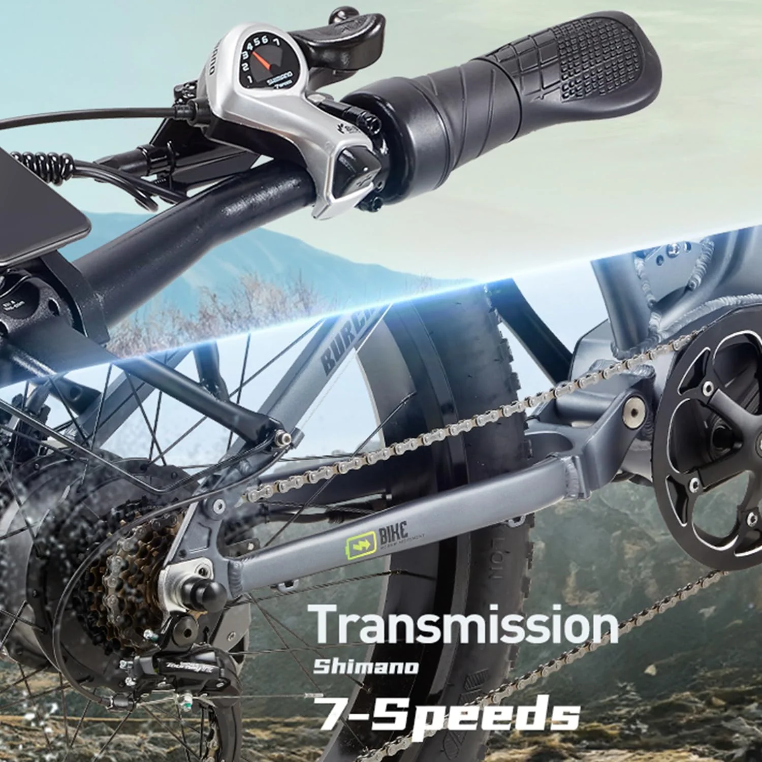 BURCHDA RX80 Elektrisches Mountainbike für Erwachsene, 26 Zoll 4.0 Fat Tire, 48V20AH Batterie 7-Gang Öl-Doppelbremse, Dual Shock Absorption Elektrofahrrad mit Unterstützung,Mit Heckklappenrahmen - Image 11