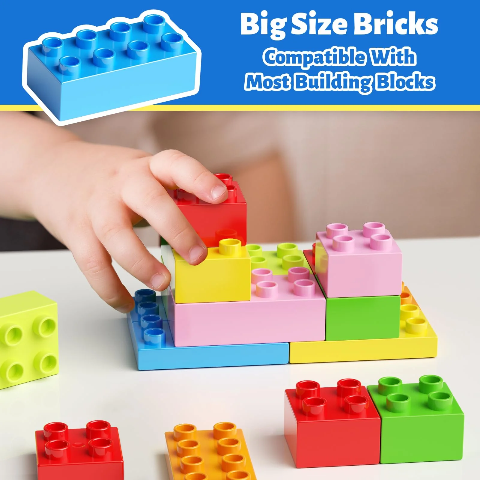 burgkidz Bausteine, 150 Farbenfrohe große Kreative Bauklötze mit Aufbewahrungsbox, die Kinder zum Bauen Anregen Zahlen und Alphabet, Konstruktionsspielzeug für Jungen Mädchen ab 3+ Jahre - Image 8