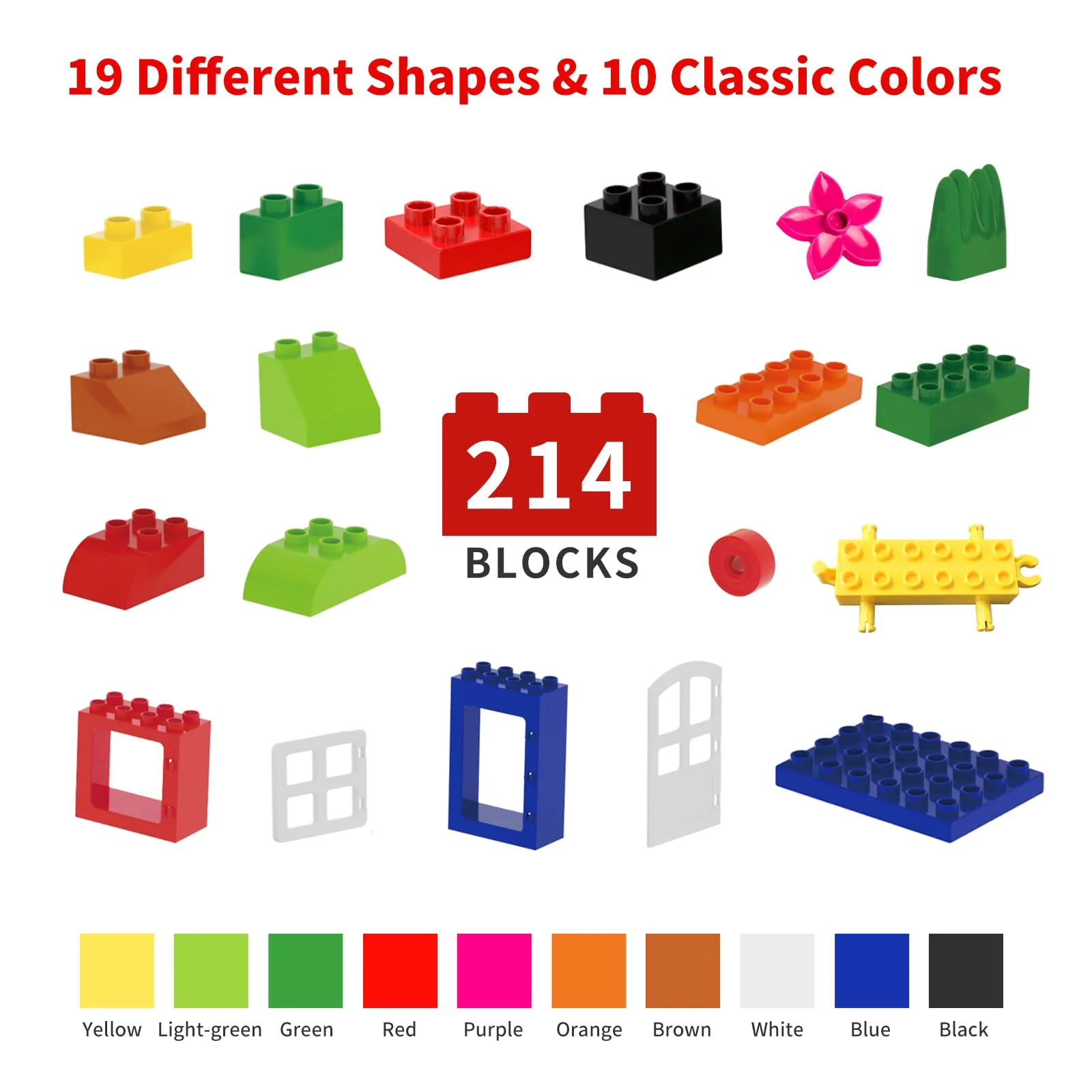 burgkidz Classic Große Bausteine Lernspielzeug in Starkem Plastikeimer, 214 Stück Bauklötze Hochbau Ziegel Bunte Spielzeug Spiel für Kleinkind Jungen Mädchen, Grundfarben - Image 5