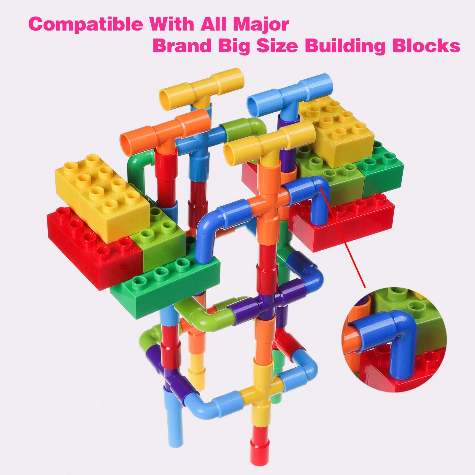 burgkidz Pipe Tube Toys, 188 Stück Klassische Bausteine Zusammenbau Steckbausteine Spielzeug mit Rädern und Grundplatte für Kinder, Geschenk für kreative Lernerziehung für Jungen und Mädchen - Image 7