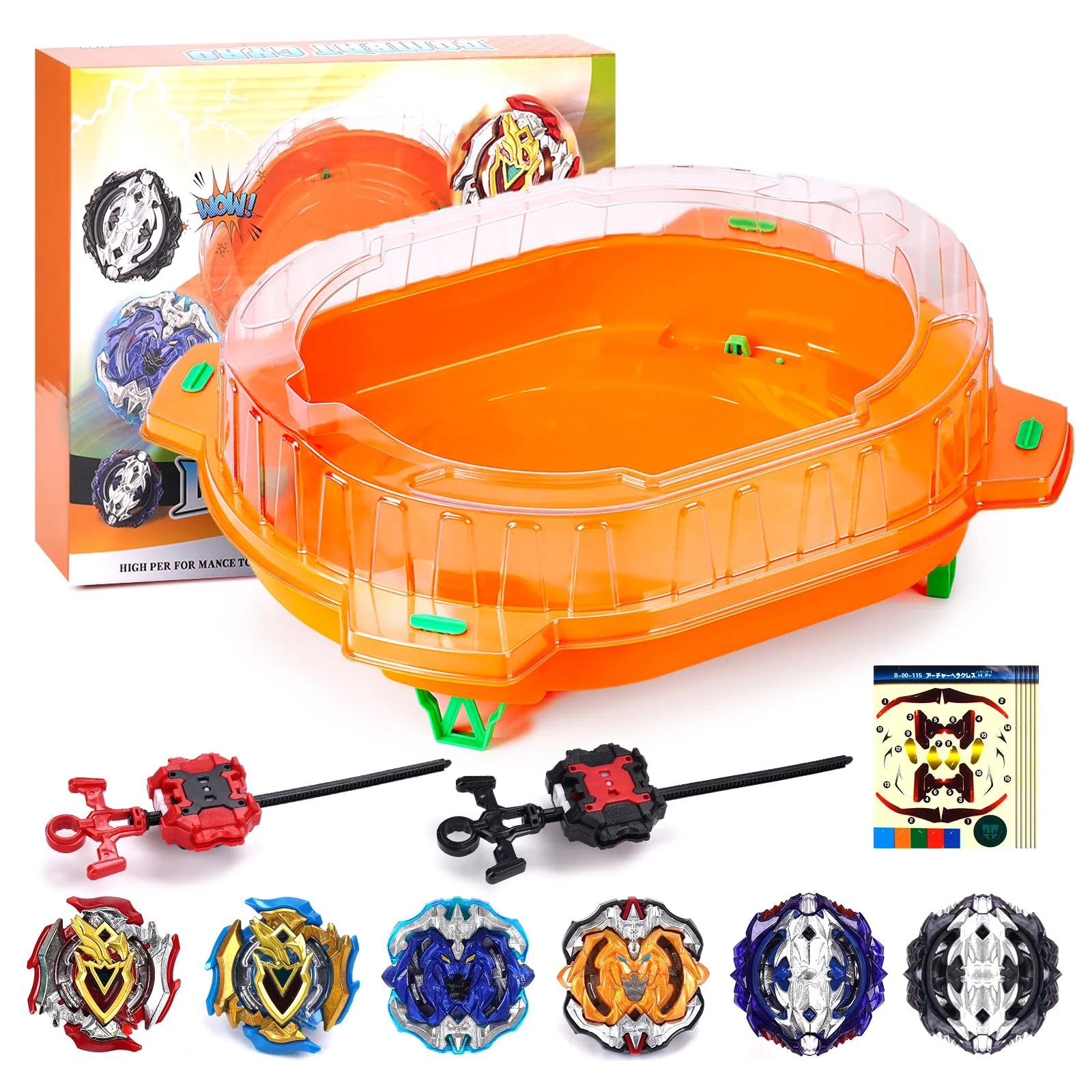 Burst Kreisel Arena Battle Set - 6 Kampfkreisel, 2 Launchers und Stadium, Battle Kampfarena für Kinder ab 6 Jahren, Kampfspielzeug für Jungen (6pcs-Stadium)