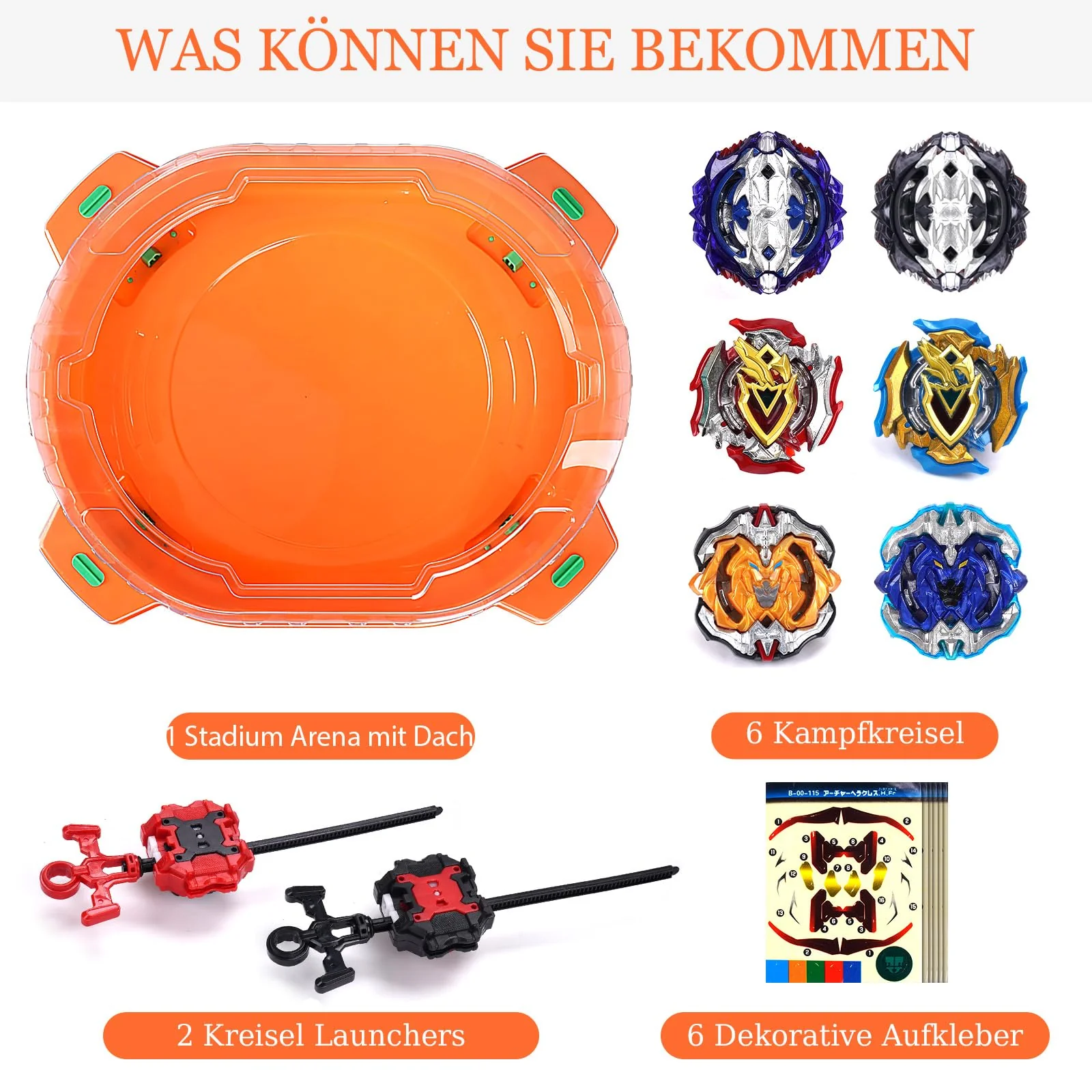 Burst Kreisel Arena Battle Set - 6 Kampfkreisel, 2 Launchers und Stadium, Battle Kampfarena für Kinder ab 6 Jahren, Kampfspielzeug für Jungen (6pcs-Stadium) - Image 5