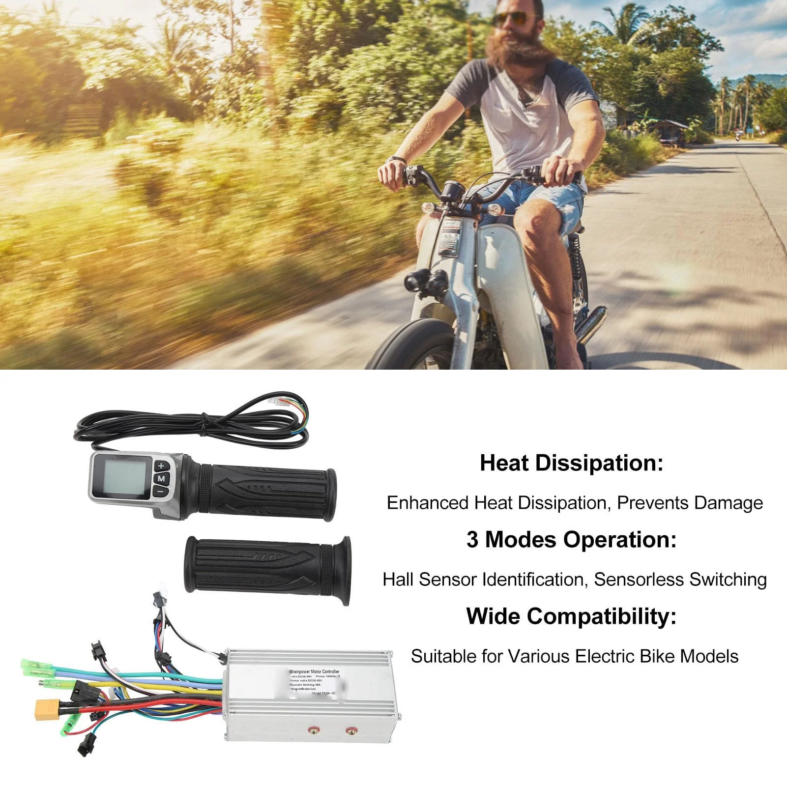 BuyWeek Elektrofahrrad Brushless Motor Controller Kit, 36V 48V 1000W 38A Sinuswelle Controller 124DX Drehgasgriff mit LCD Panel für Elektrofahrräder - Image 9