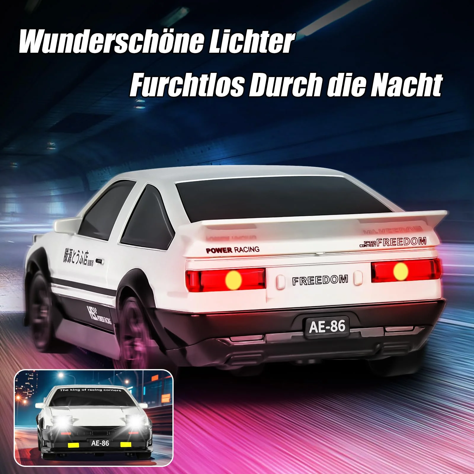 BuzzoXerex Drift Auto Ferngesteuert, Mini Drift Car, 1:24 4WD Mini RC Auto mit LED-Leuchten,18 km/h, RC Ferngesteuertes Spielzeugauto für Erwachsene und Kinder ab 6 Jahre älter (Weiß) - Image 4