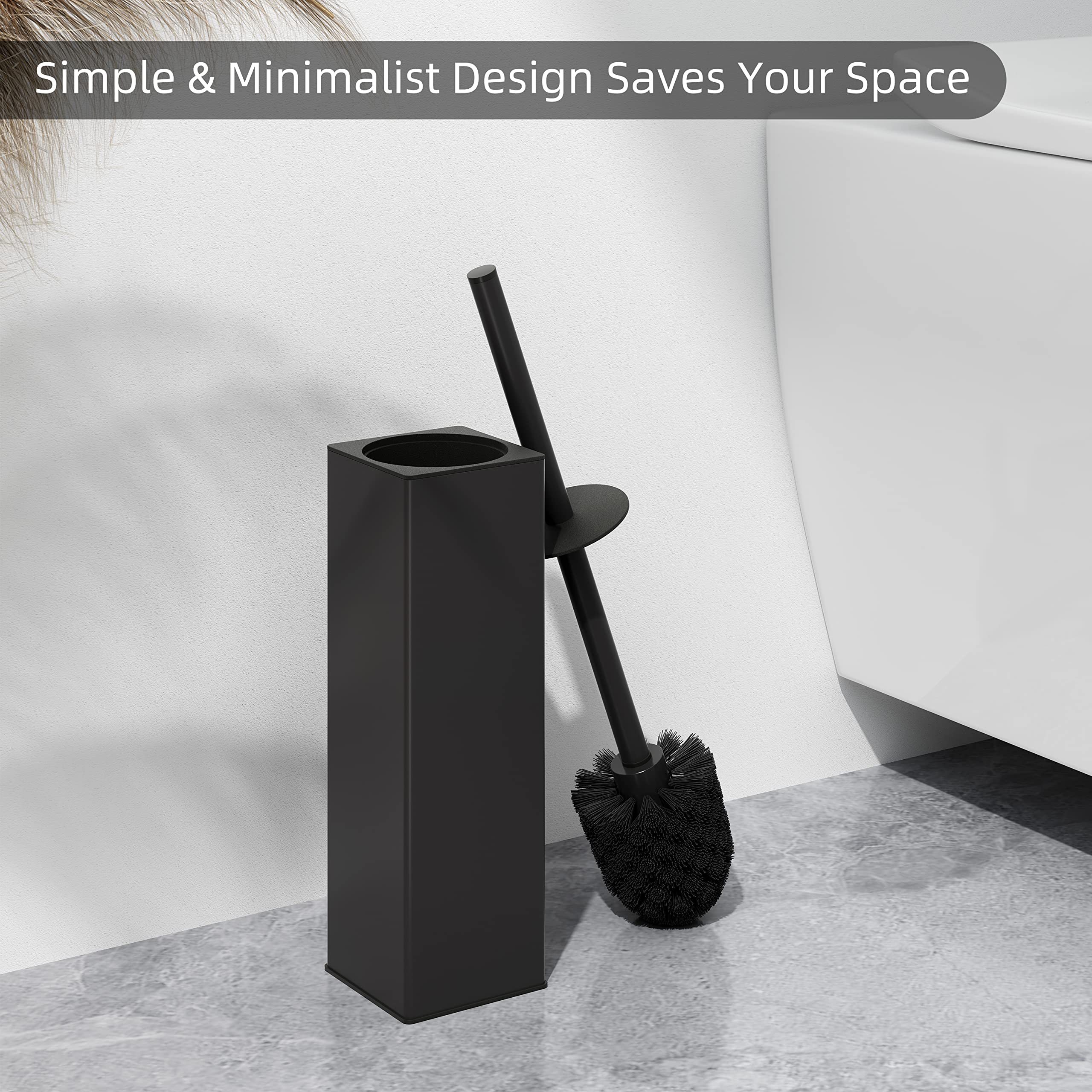 BVL WC Bürsten & Halter Schwarz, Metall Toilettenbürste Inklusive 2 Bürstenköpfe, Freistehende Quadratisch Silikon Toilettenbürste für das Badezimmer - Image 6