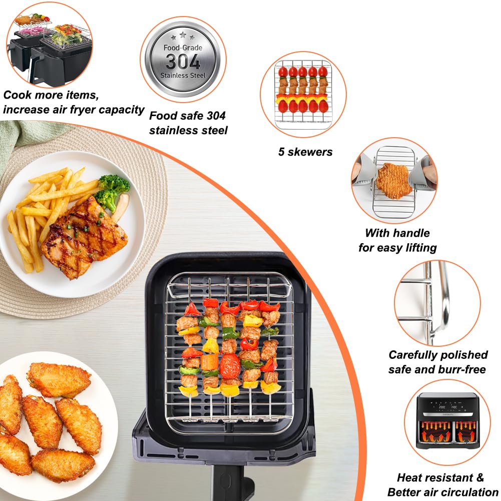 BYKITCHEN Heißluftfritteuse Zubehör für Philips Dual Basket 3000-Serie, 9L/Tefal 5,2/3,1 L Easy Fry, 2 Stück Luftfritteusenständer mit 5 Spießen,Air Fryer Zubehör für Tefal EY9018/Philips NA350/00 - Image 6