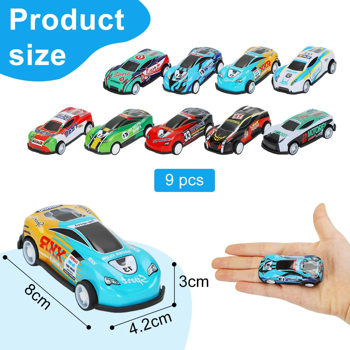 Cadimus Zurückziehen Spielzeugautos，9pcs Mini Auto Set Rennauto,Metall Aufziehauto ab 1 2 3 4 Jahre,Mini Pull Back Rennfahrzeuge,Rennspielzeug zum Zurückziehen für Jungen und Mädchen（zufällig） - Image 6