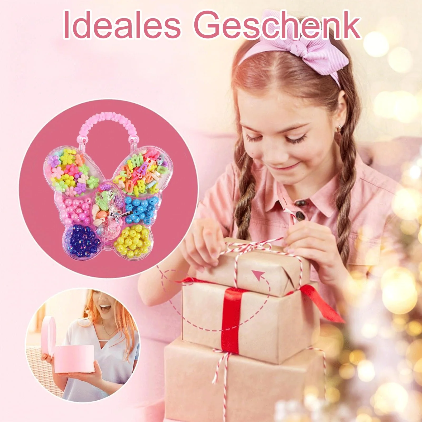 Canollo Armbänder Selber Machen, 210 Stück Bunte Perlen Set, Perlen zum Auffädeln Kinder Schmuck, Bastelset Kinder ab 6 Jahr DIY Perlen zum Auffädeln, DIY Bracelet Making Basteln für Mädchen - Image 2