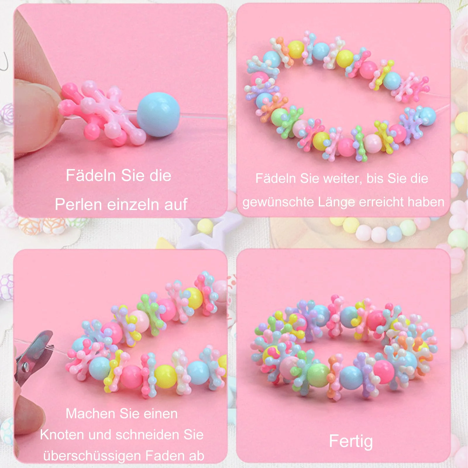 Canollo Armbänder Selber Machen, 210 Stück Bunte Perlen Set, Perlen zum Auffädeln Kinder Schmuck, Bastelset Kinder ab 6 Jahr DIY Perlen zum Auffädeln, DIY Bracelet Making Basteln für Mädchen - Image 4
