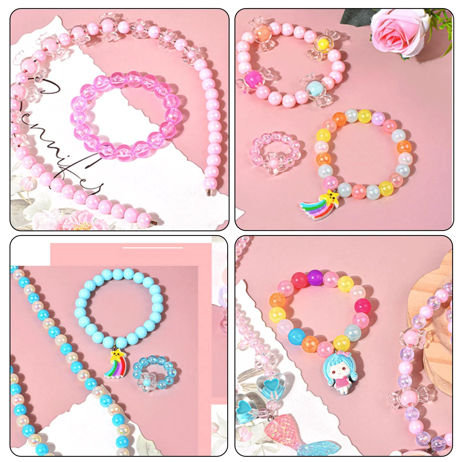 Canollo Armbänder Selber Machen, 210 Stück Bunte Perlen Set, Perlen zum Auffädeln Kinder Schmuck, Bastelset Kinder ab 6 Jahr DIY Perlen zum Auffädeln, DIY Bracelet Making Basteln für Mädchen - Image 5