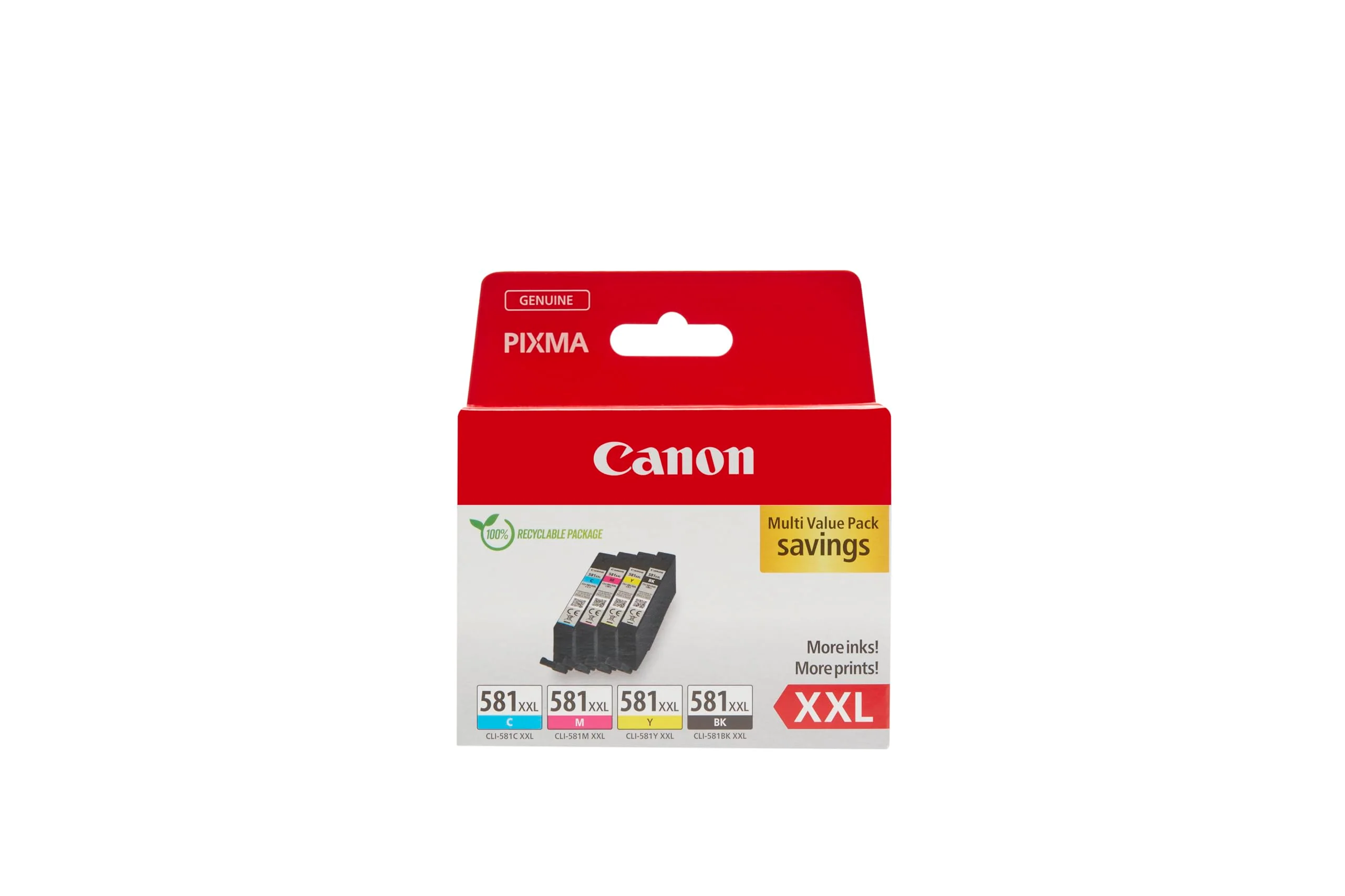 Canon CLI-581 XXL C M Y BK Vorteilspack 4 Tintenpatronen höchste Reichweite XXL (Schwarz XXL, Cyan XXL, Magenta XXL, Gelb XXL) Original [Umweltfreundliche Recycle-Kartonverpackung 2024] - Image 2
