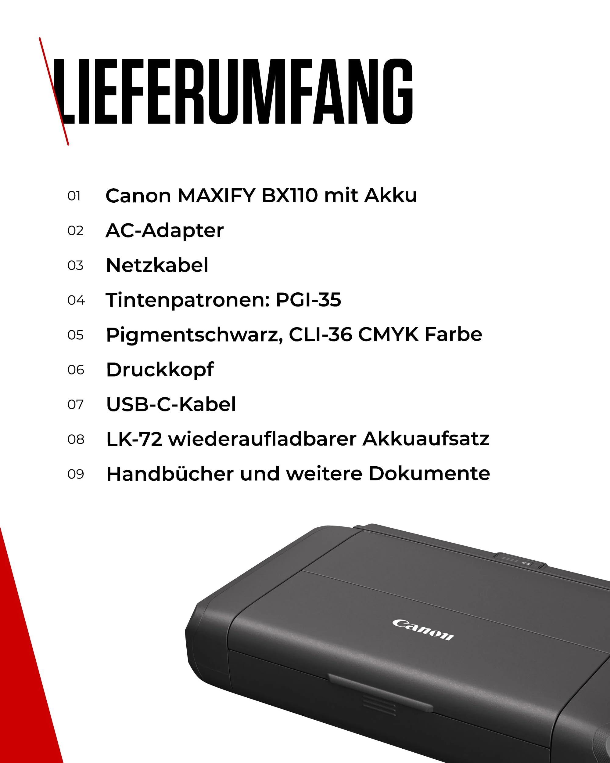 Canon MAXIFY BX110 Mobiler Drucker – WLAN-Drucker mit wiederaufladbarem Akku, druckt bis A4 | Perfekt für Home-Office & unterwegs! Drucke kabellos von Laptop, PC, Smartphone Print App - Image 2