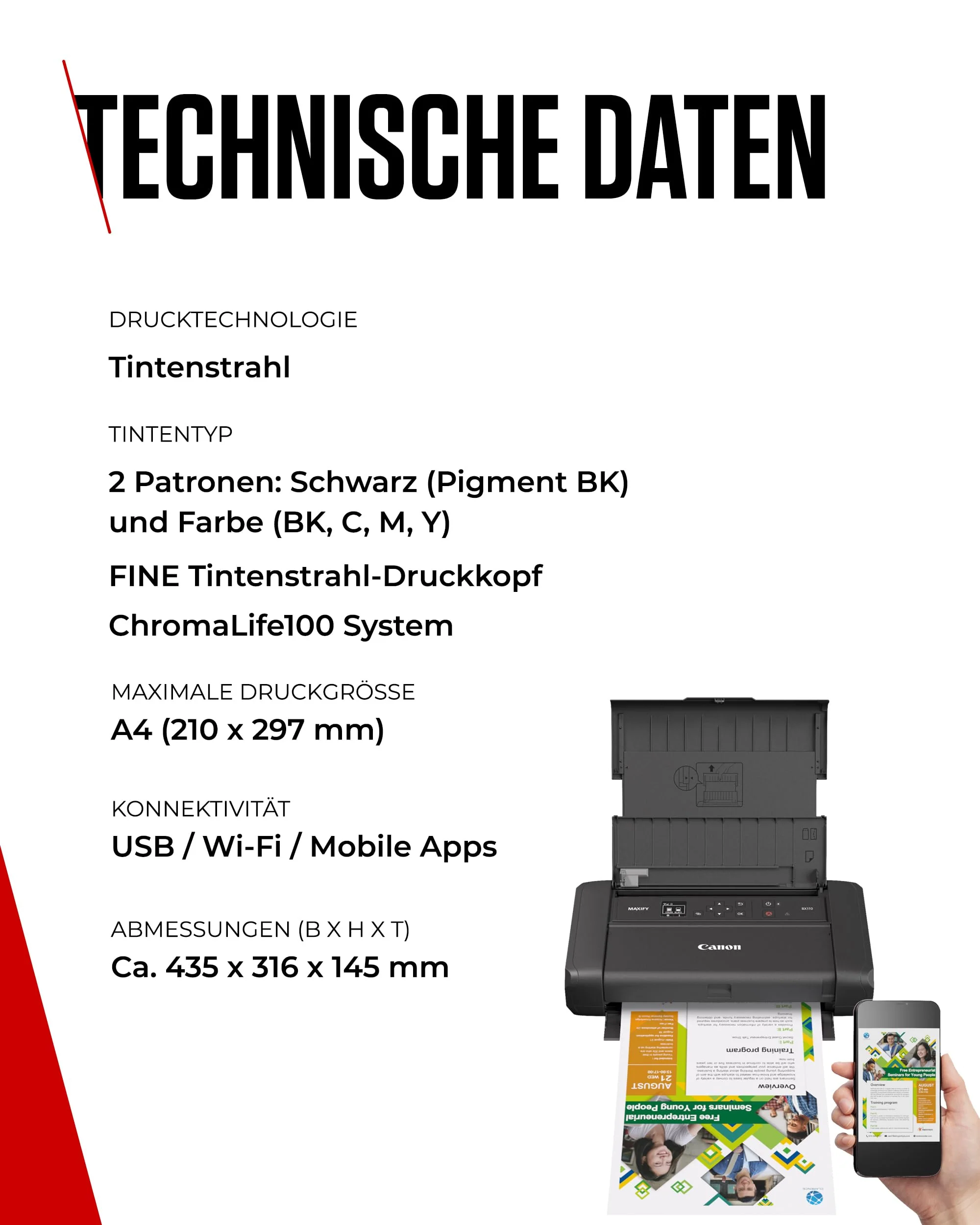 Canon MAXIFY BX110 Mobiler Drucker – WLAN-Drucker mit wiederaufladbarem Akku, druckt bis A4 | Perfekt für Home-Office & unterwegs! Drucke kabellos von Laptop, PC, Smartphone Print App - Image 3