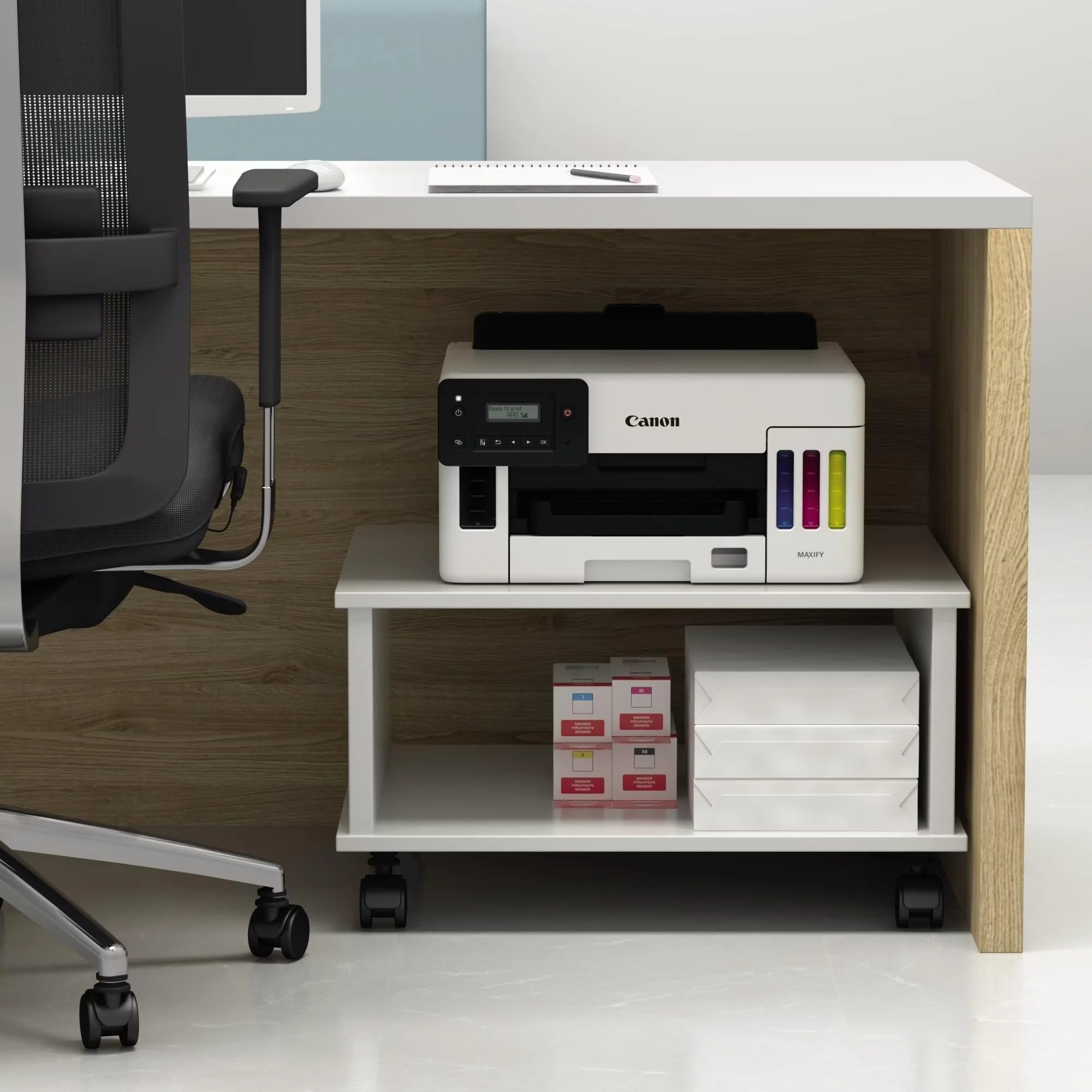 Canon Maxify GX5150 Tintenstrahldrucker, WLAN/Ethernet/USB, wiederaufladbarer Behälter, automatischer beidseitiger Druck, LCD, 15,5 ipm, Farbe, 24 ipm, Weiß und Schwarz - Image 2
