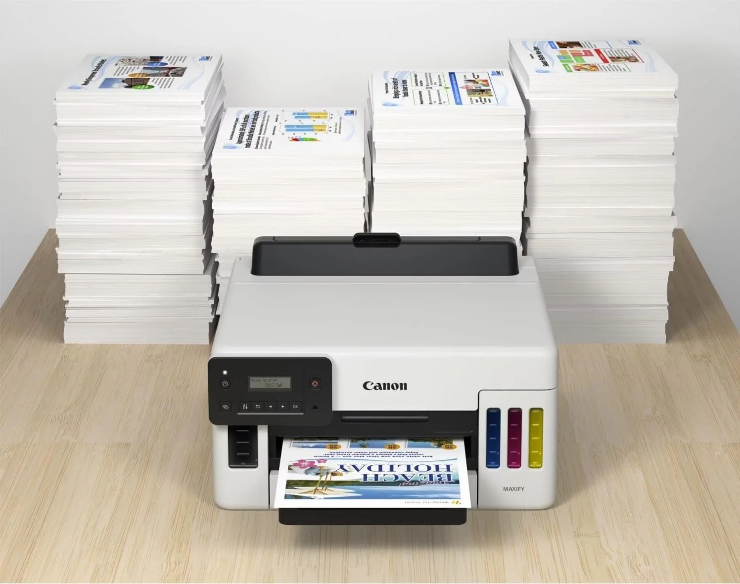 Canon Maxify GX5150 Tintenstrahldrucker, WLAN/Ethernet/USB, wiederaufladbarer Behälter, automatischer beidseitiger Druck, LCD, 15,5 ipm, Farbe, 24 ipm, Weiß und Schwarz - Image 3