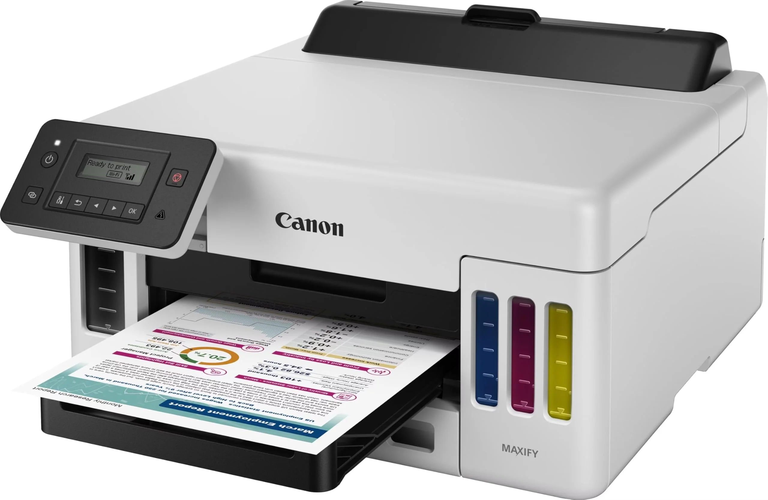 Canon Maxify GX5150 Tintenstrahldrucker, WLAN/Ethernet/USB, wiederaufladbarer Behälter, automatischer beidseitiger Druck, LCD, 15,5 ipm, Farbe, 24 ipm, Weiß und Schwarz - Image 6