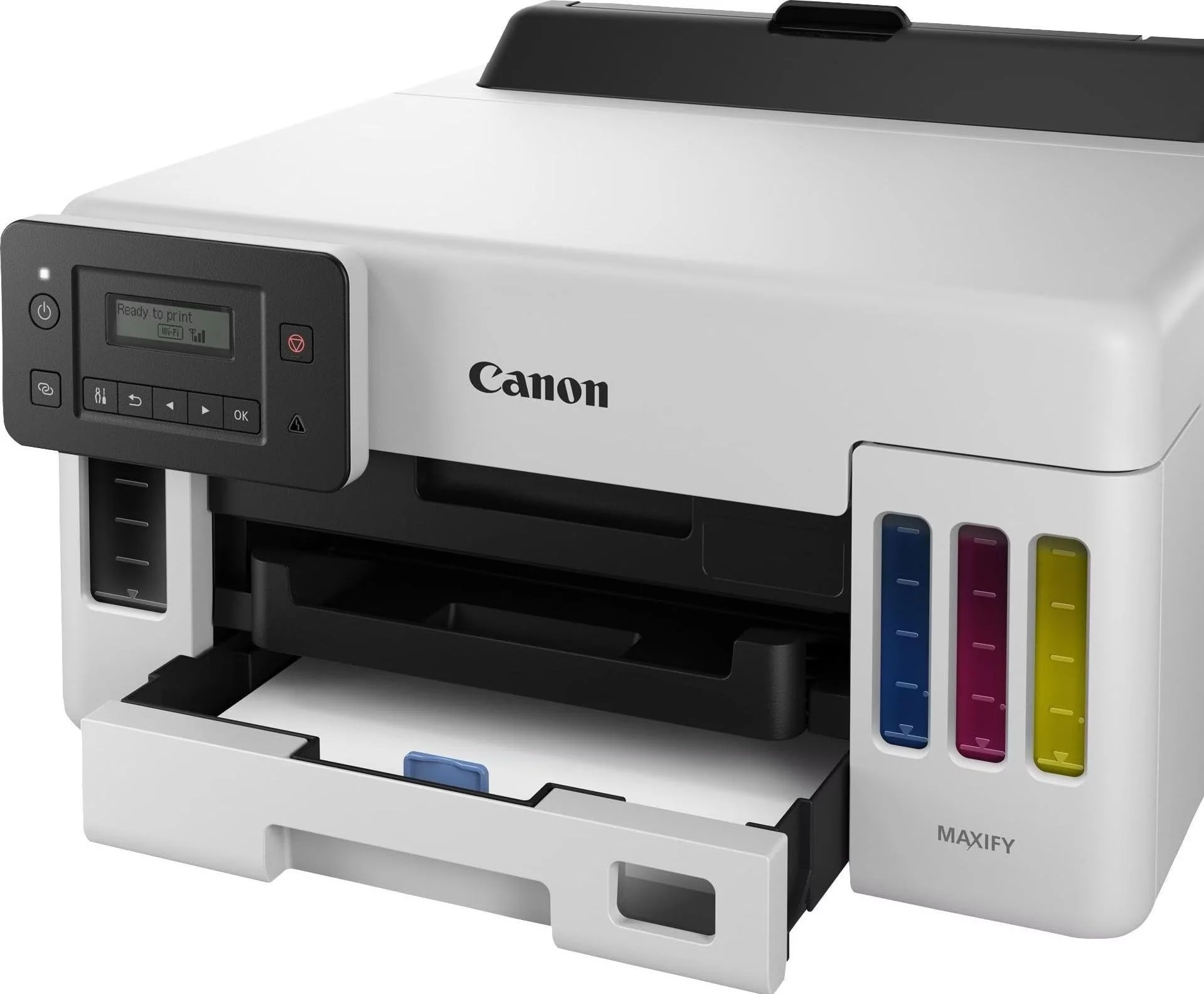 Canon Maxify GX5150 Tintenstrahldrucker, WLAN/Ethernet/USB, wiederaufladbarer Behälter, automatischer beidseitiger Druck, LCD, 15,5 ipm, Farbe, 24 ipm, Weiß und Schwarz - Image 7