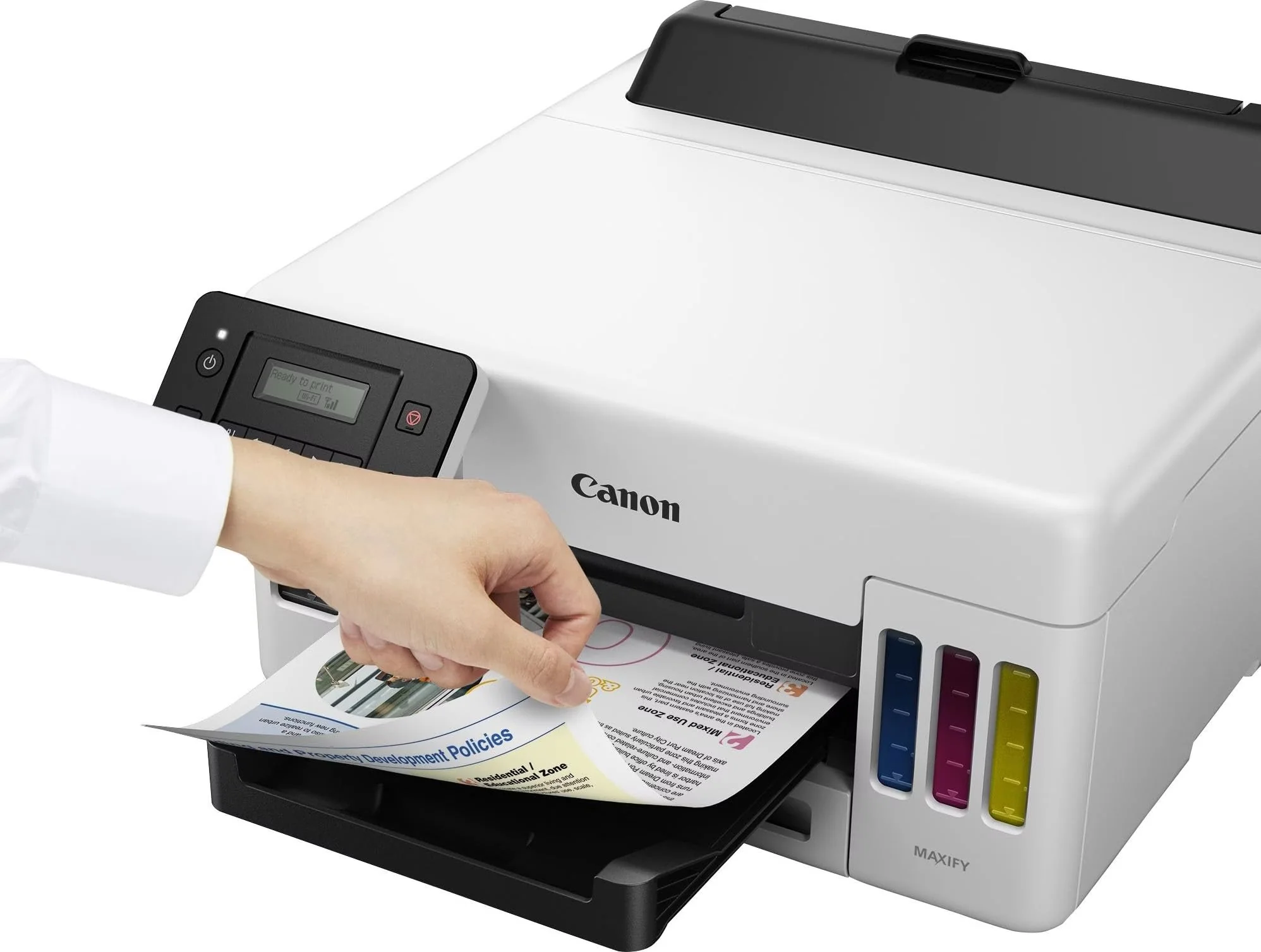 Canon Maxify GX5150 Tintenstrahldrucker, WLAN/Ethernet/USB, wiederaufladbarer Behälter, automatischer beidseitiger Druck, LCD, 15,5 ipm, Farbe, 24 ipm, Weiß und Schwarz - Image 9