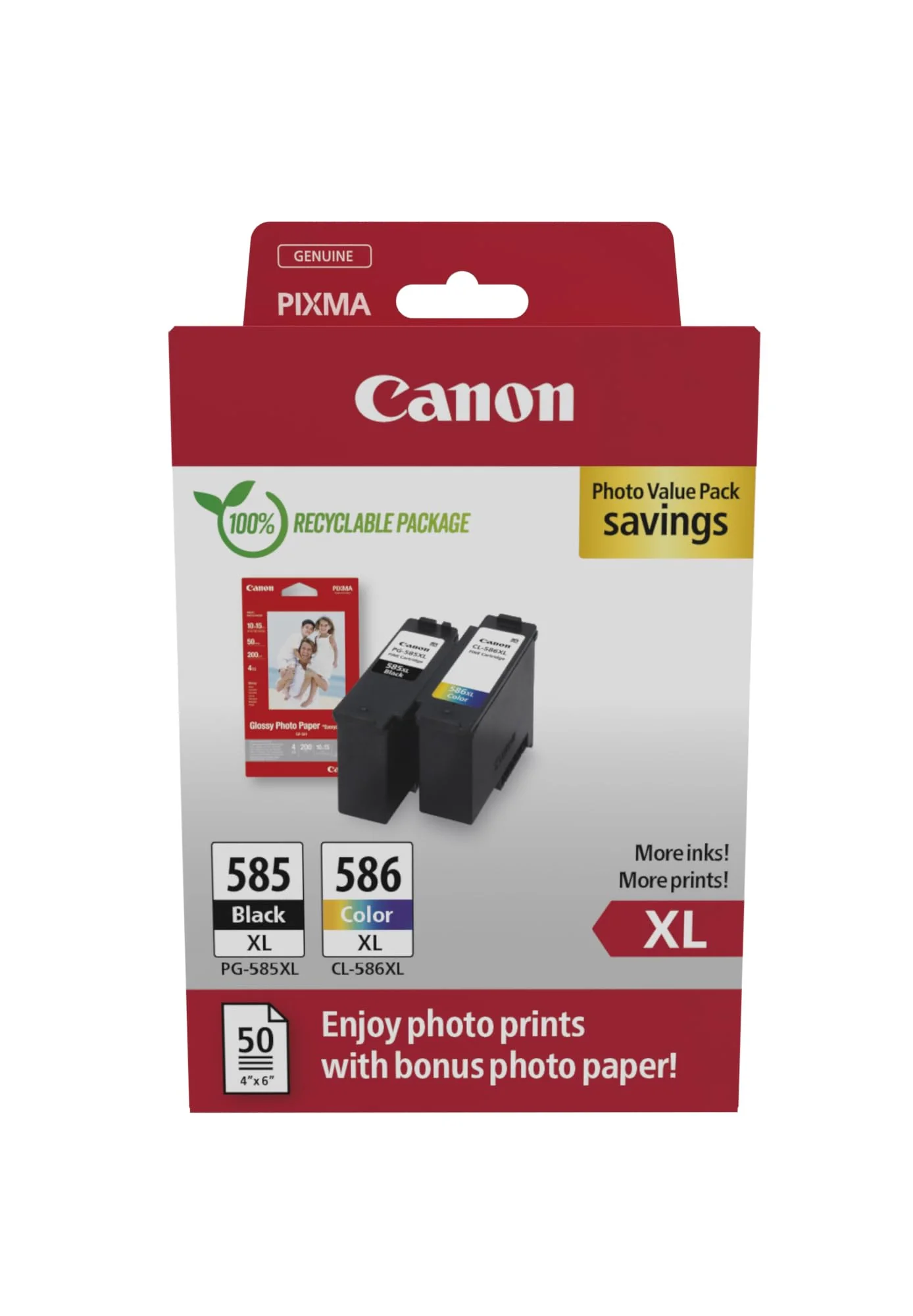 Canon PG-585XL / CL-586XL Original-Tintenpatronen, 2er-Pack (1x Schwarz, 1x Farbe), inkl. 50 Blatt 4x6-Fotopapier - Kompatibel mit PIXMA TS7650i / TS7750i - Image 3