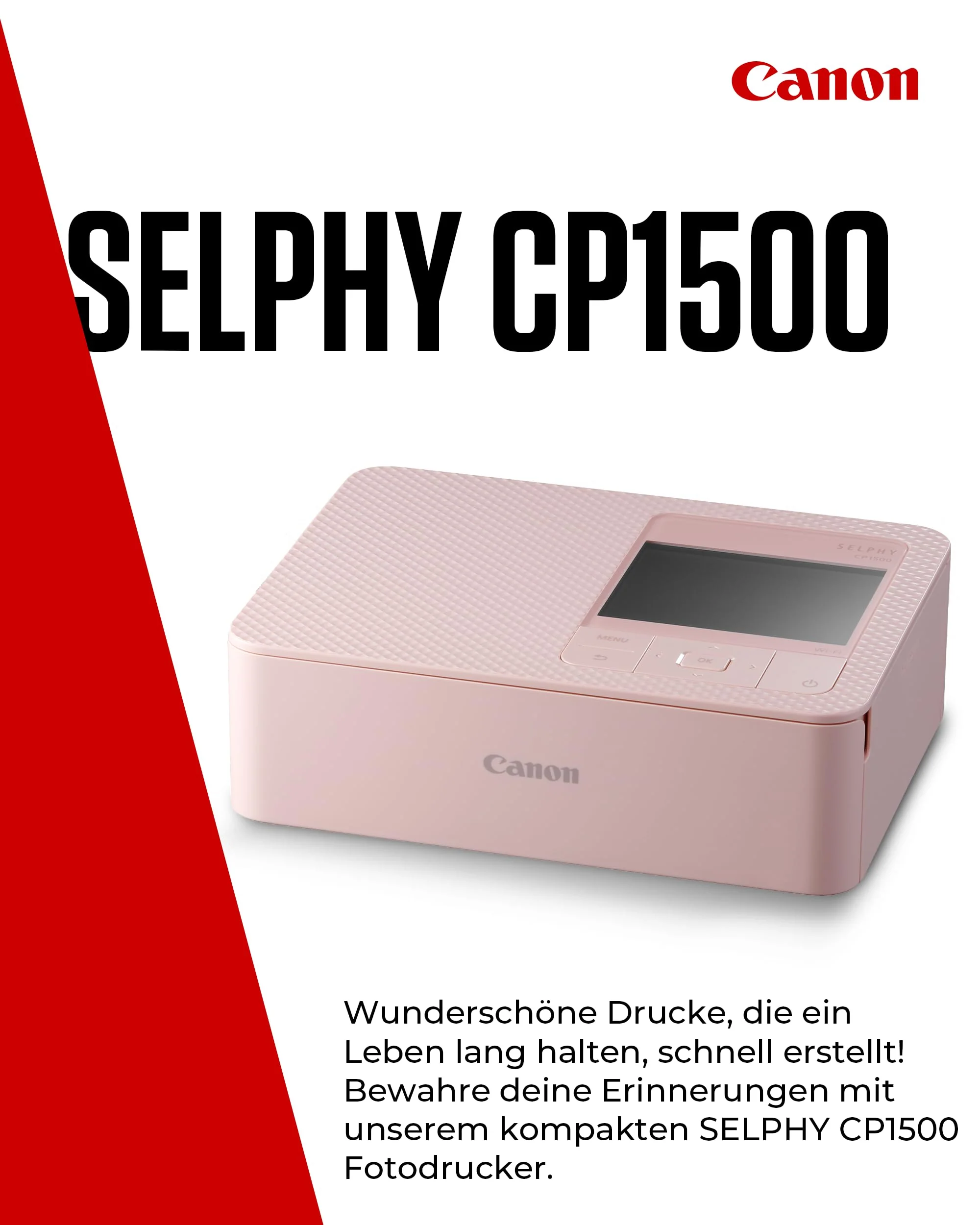 Canon SELPHY CP1500 Kompakter Fotodrucker – Drahtloses Drucken, Langlebige Fotos, USB-C & SD-Kartenanschluss – Perfekt für Scrapbooks und Fotoalben (Rosa) - Image 10