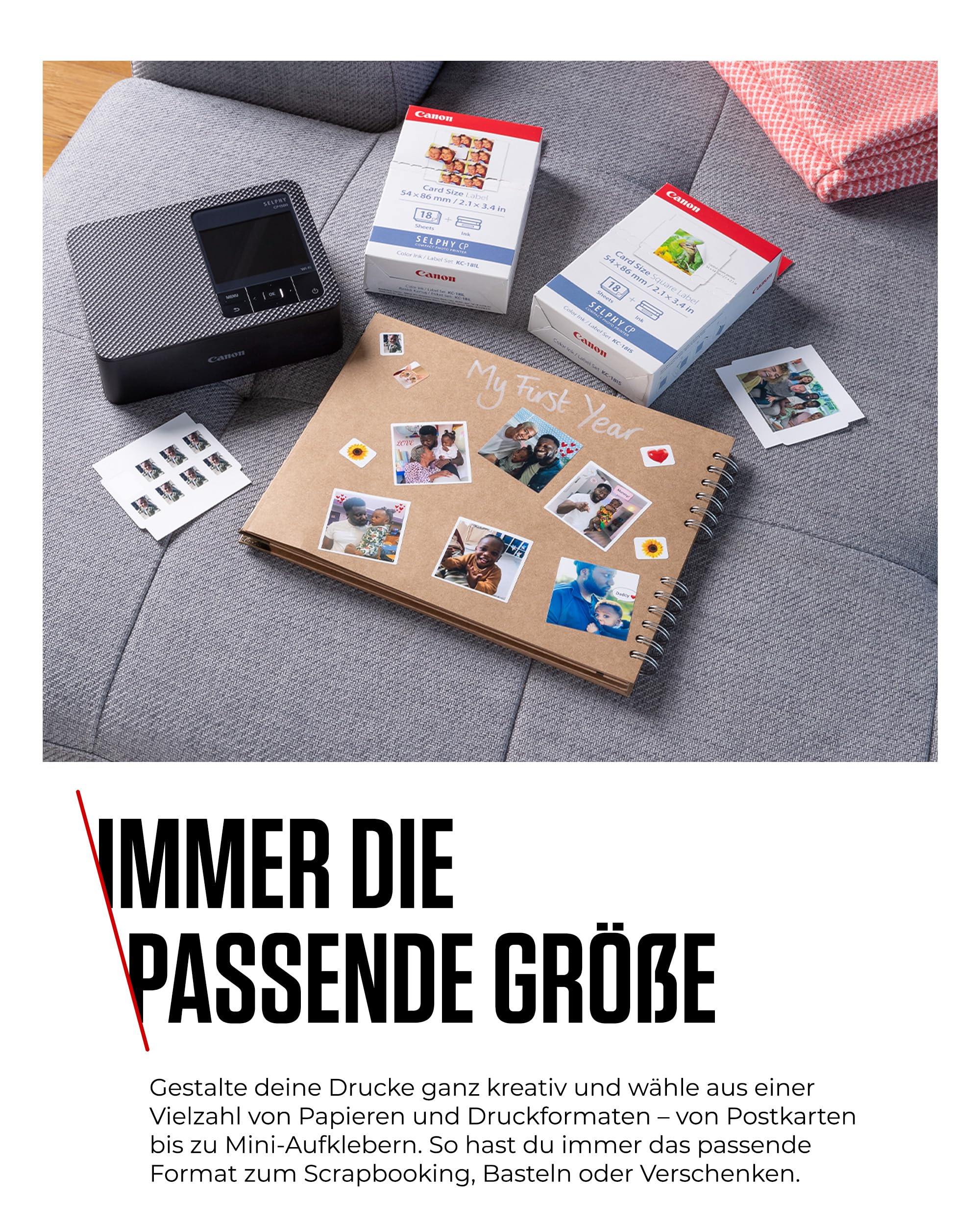 Canon SELPHY CP1500 Mobiler Fotodrucker mit Papierset, Weiß - Drahtloser Bluetooth-Drucker mit Zubehör - Kompakt und Leicht - Mi 54 Blatt Papier im 4x6 Postkartenformat - Image 6