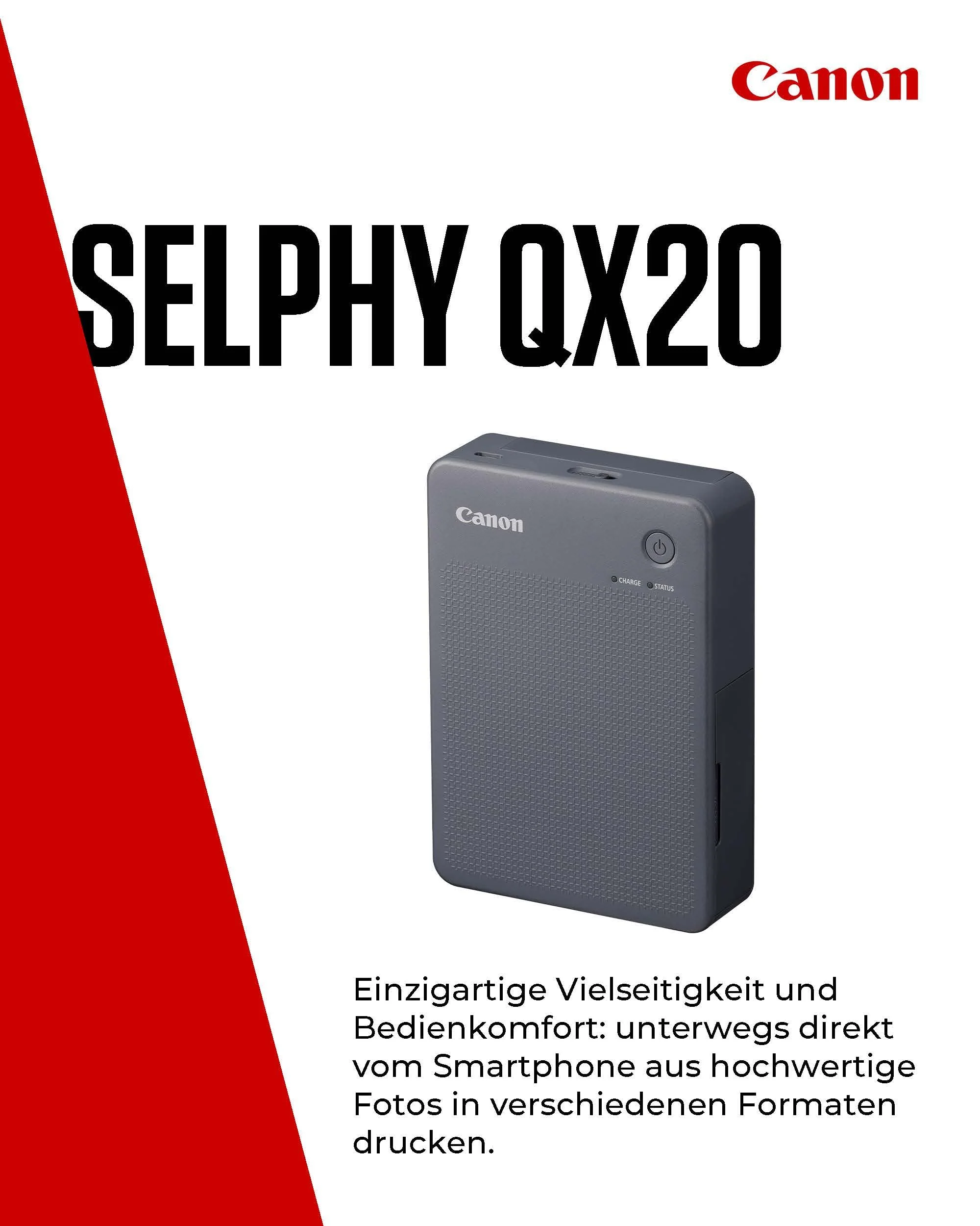 Canon SELPHY QX20 mobiler Fotodrucker – per WLAN direkt vom Smartphone drucken. Thermosublimationsdruck, 2 Größen Stickerpapier und Laden per USB-C - Dunkelgrau (ohne Farband/Papier) - Image 10