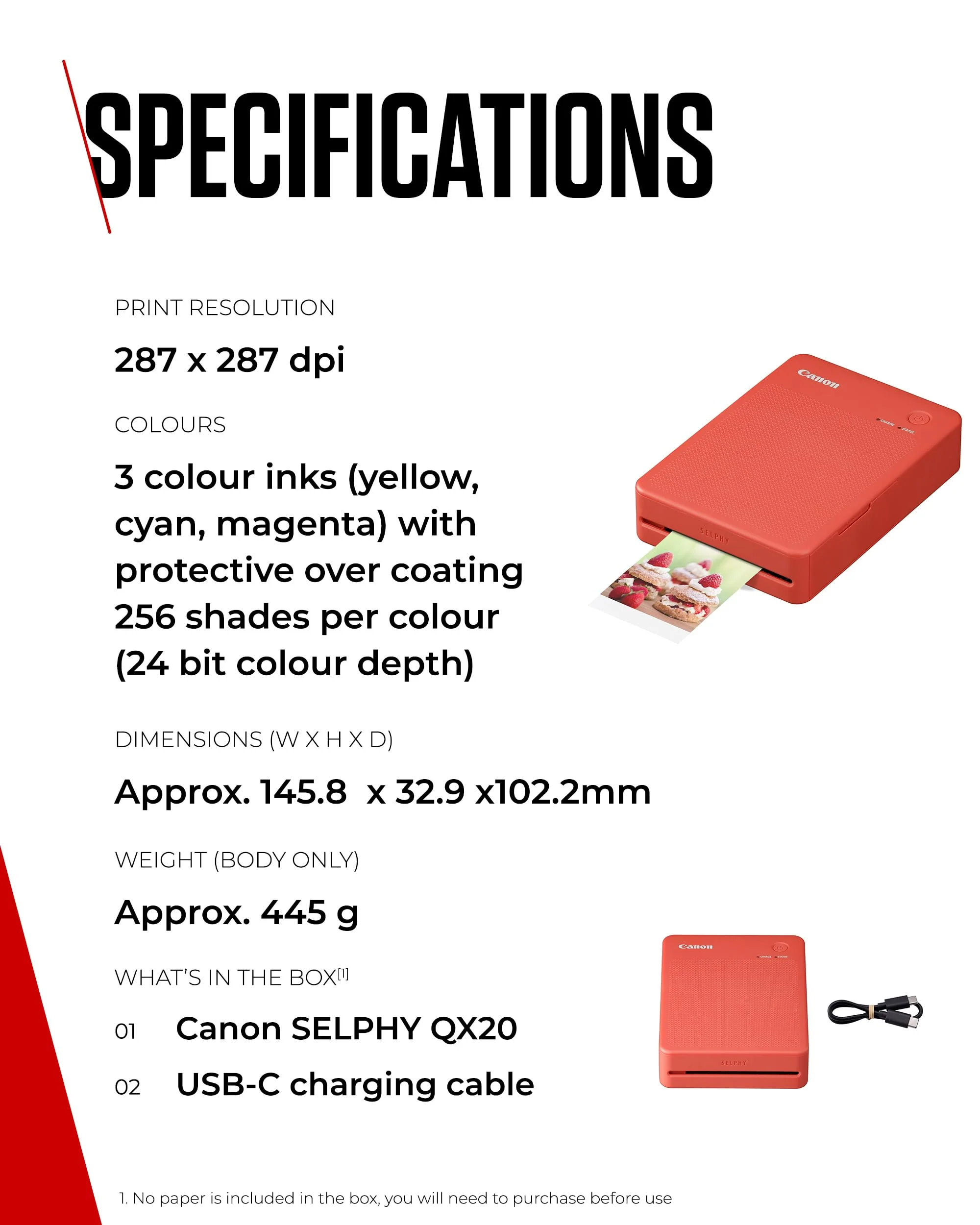 Canon SELPHY QX20 mobiler Fotodrucker – per WLAN direkt vom Smartphone drucken. Thermosublimationsdruck, 2 Größen Stickerpapier und Laden per USB-C - Terrakotta (ohne Farband/Papier) - Image 6